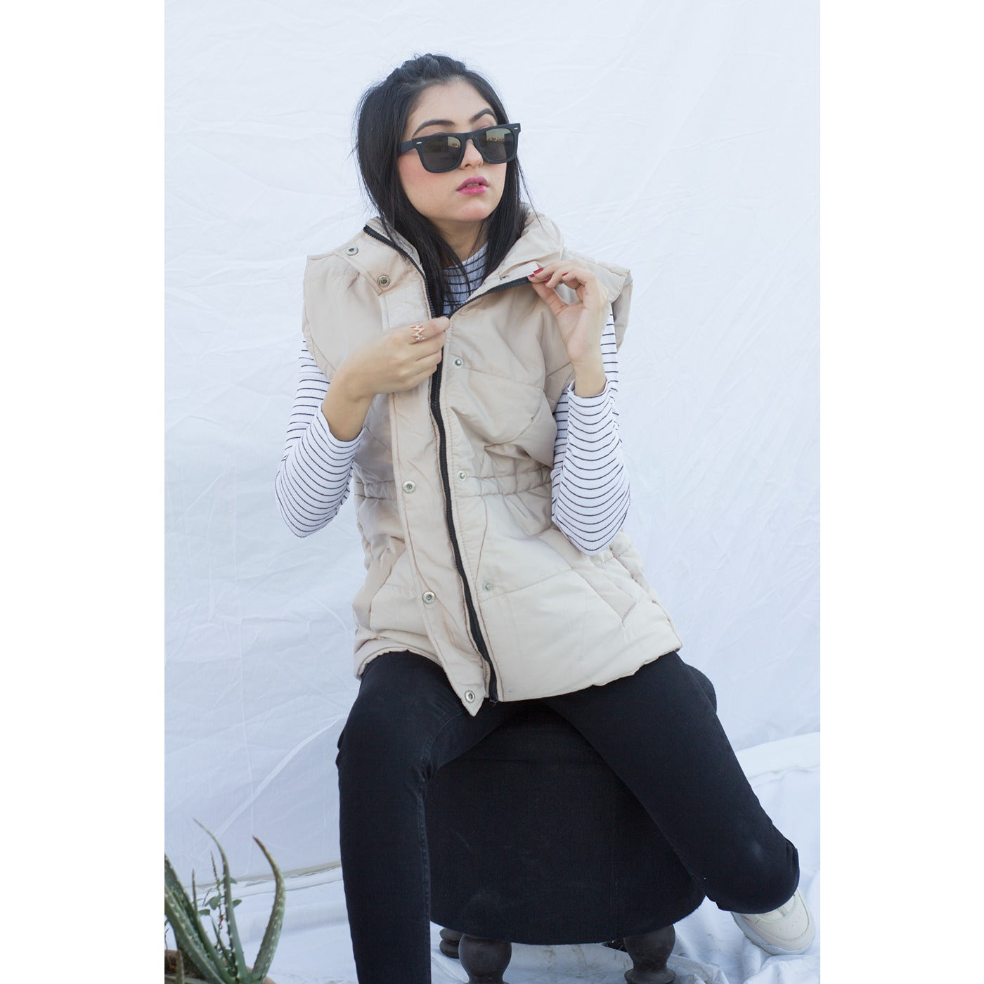 Beige Sleeveless Puffer Gilet | Montivo Pakistan
