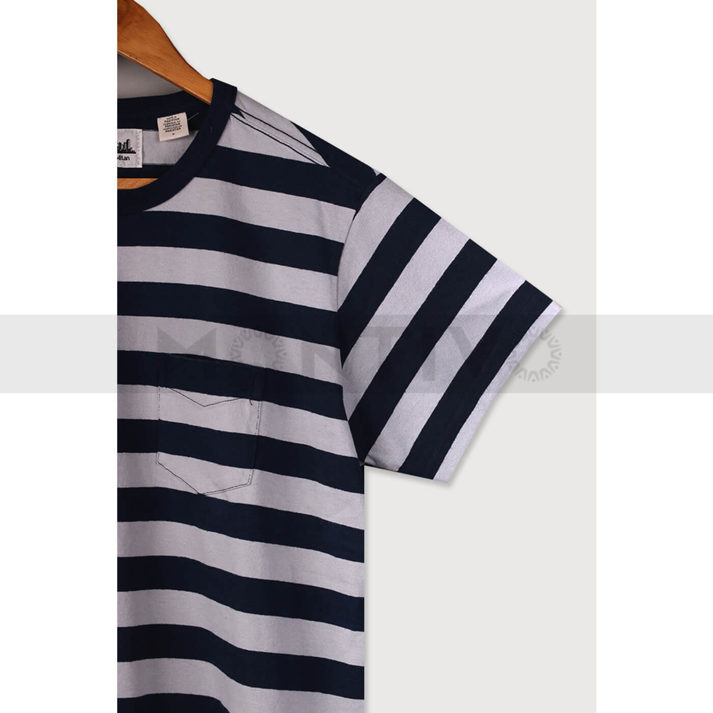 Lvs Light Blue Stripe Pocket Tee | Montivo Pakistan
