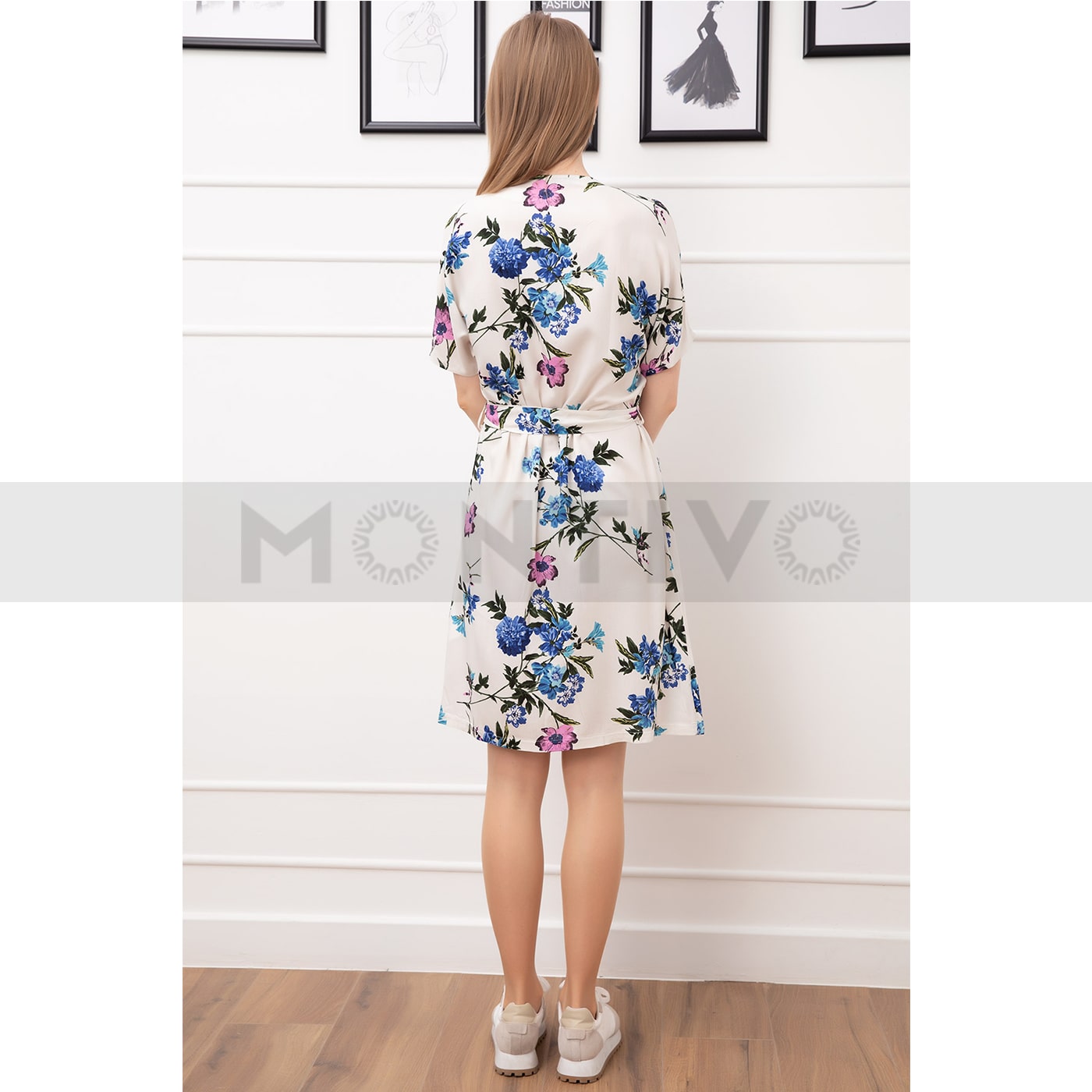 V Neck White Floral Button Down Dress | Montivo Pakistan