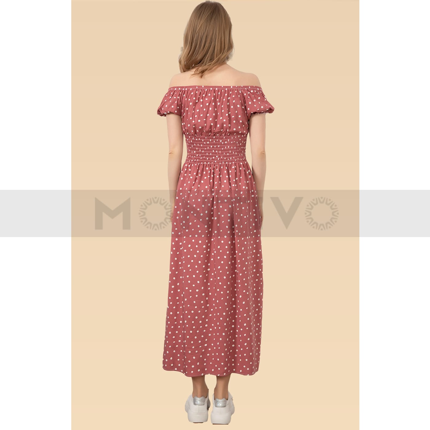 Pink Floral Patterned Off Shoulder Dress | Montivo Pakistan