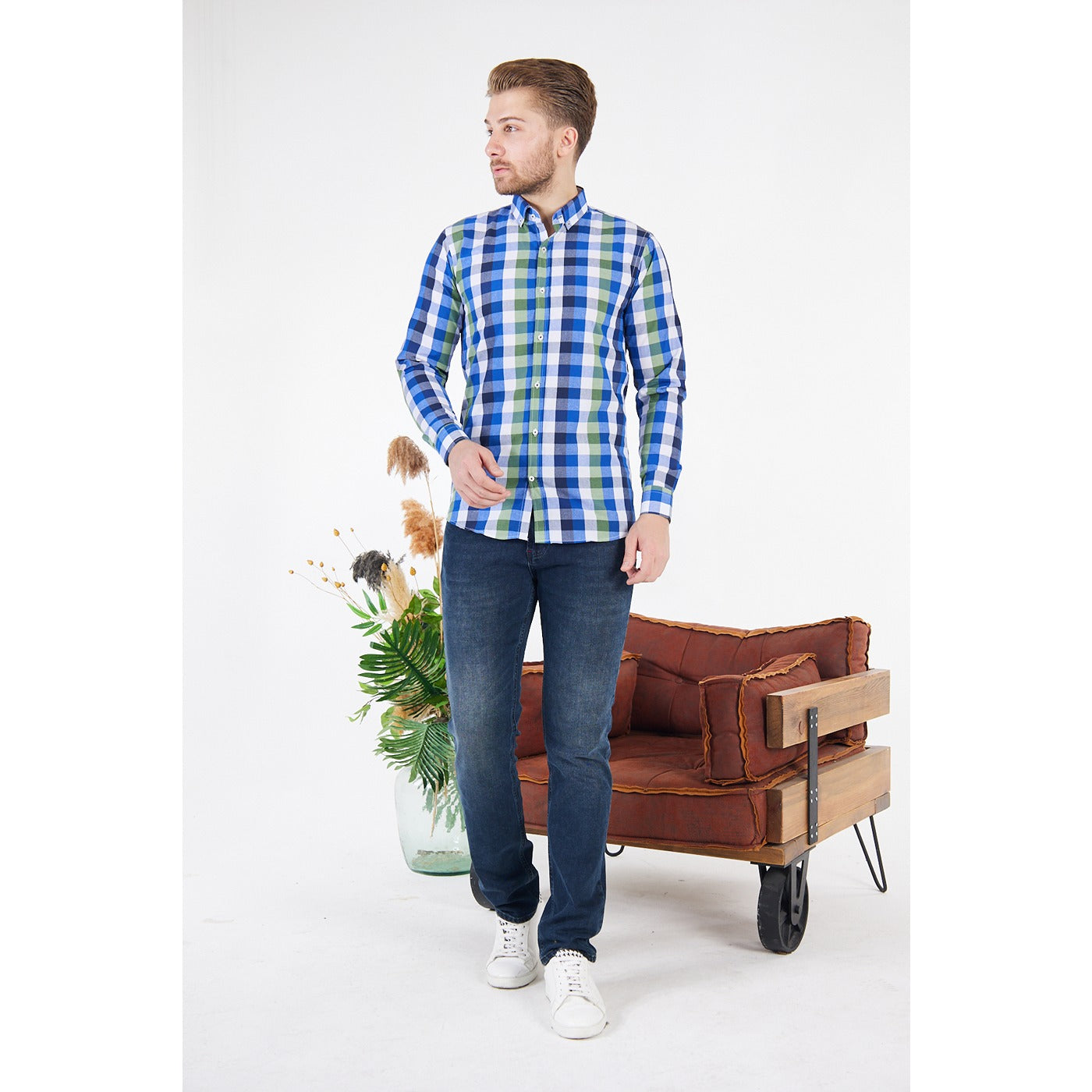 Cotton Blue Gingham Check Shirt | Montivo Pakistan