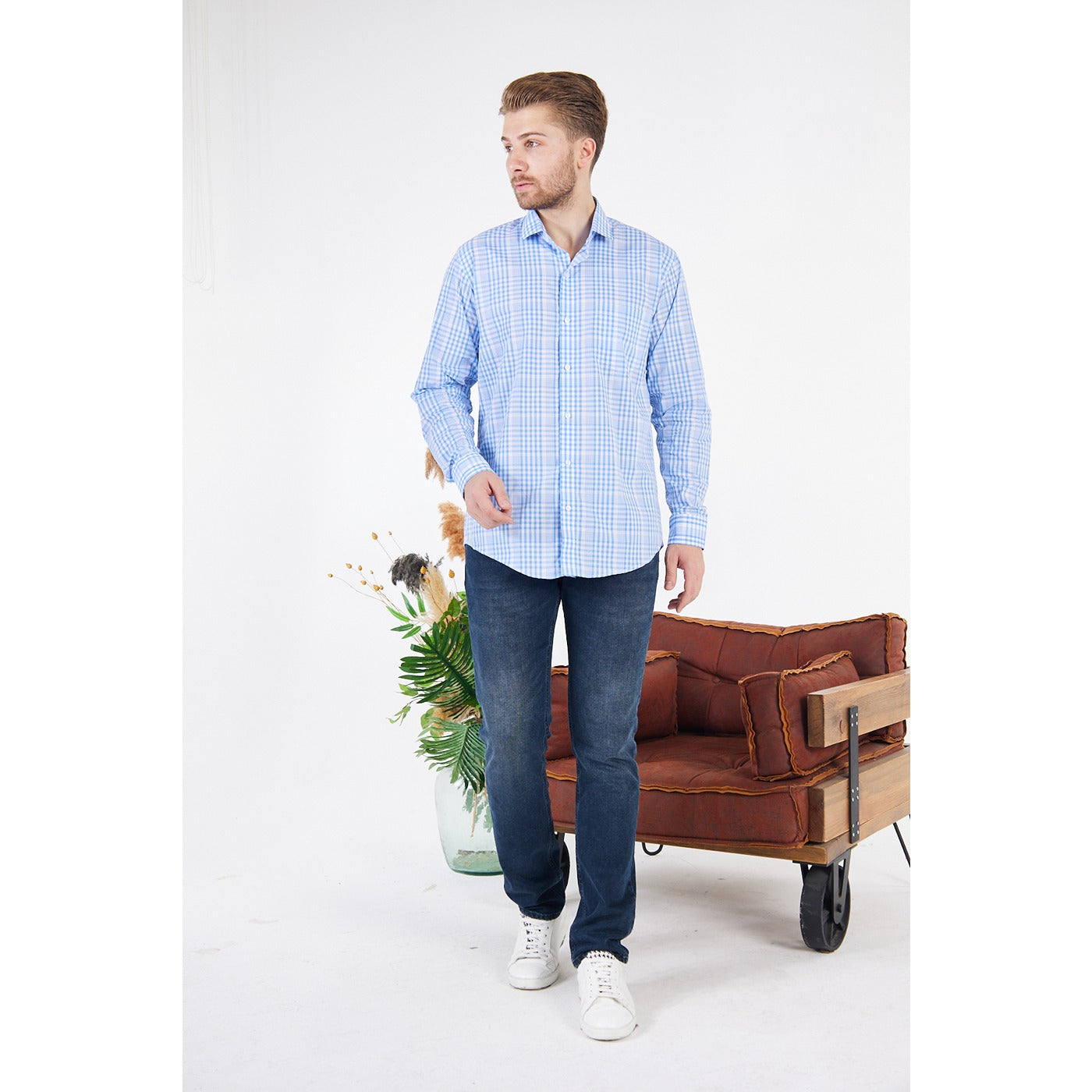 Micro-Check Light Blue Slim Fit Shirt | Montivo Pakistan