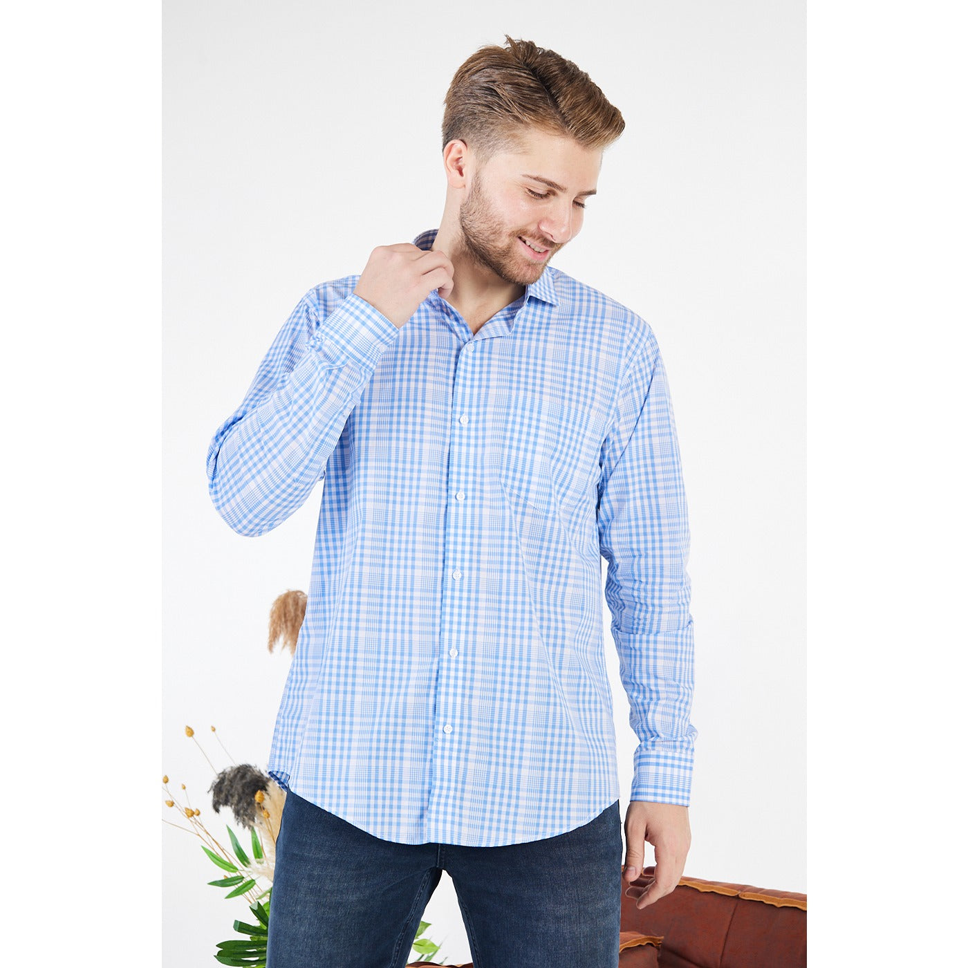 Micro-Check Light Blue Slim Fit Shirt | Montivo Pakistan