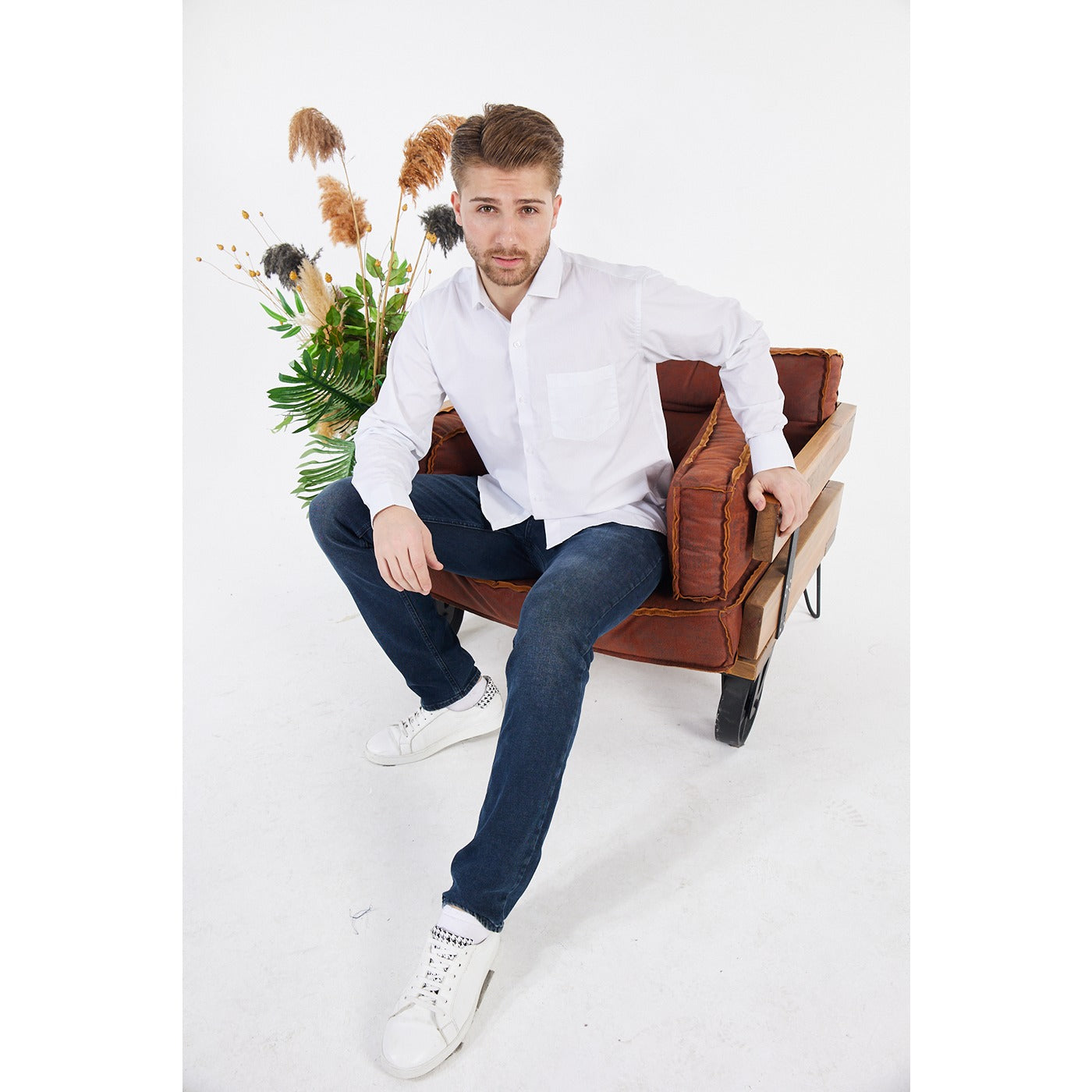 White Microcheck Slim Fit Shirt | Montivo Pakistan