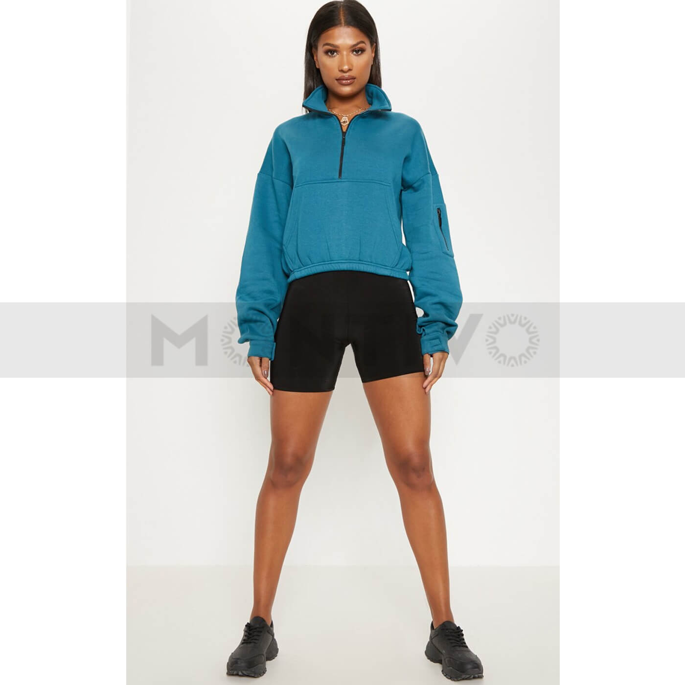 PTL Teal Oversized Zip Front Sweatshirt | Montivo Pakistan