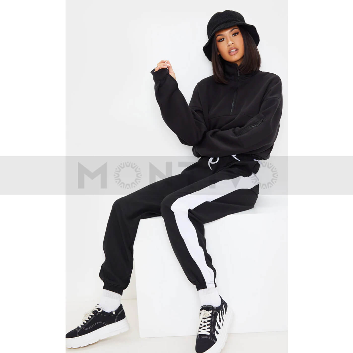 PTL Black Oversized Zip Sweatshirt | Montivo Pakistan