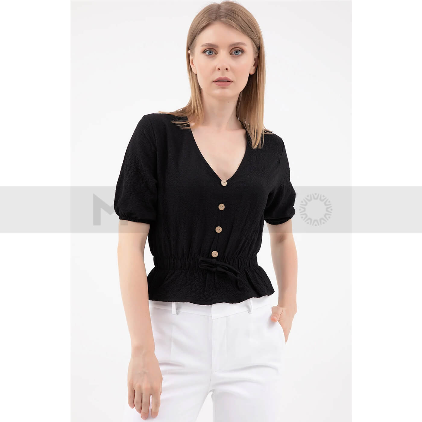 Black Waist Pleated Top | Montivo Pakistan