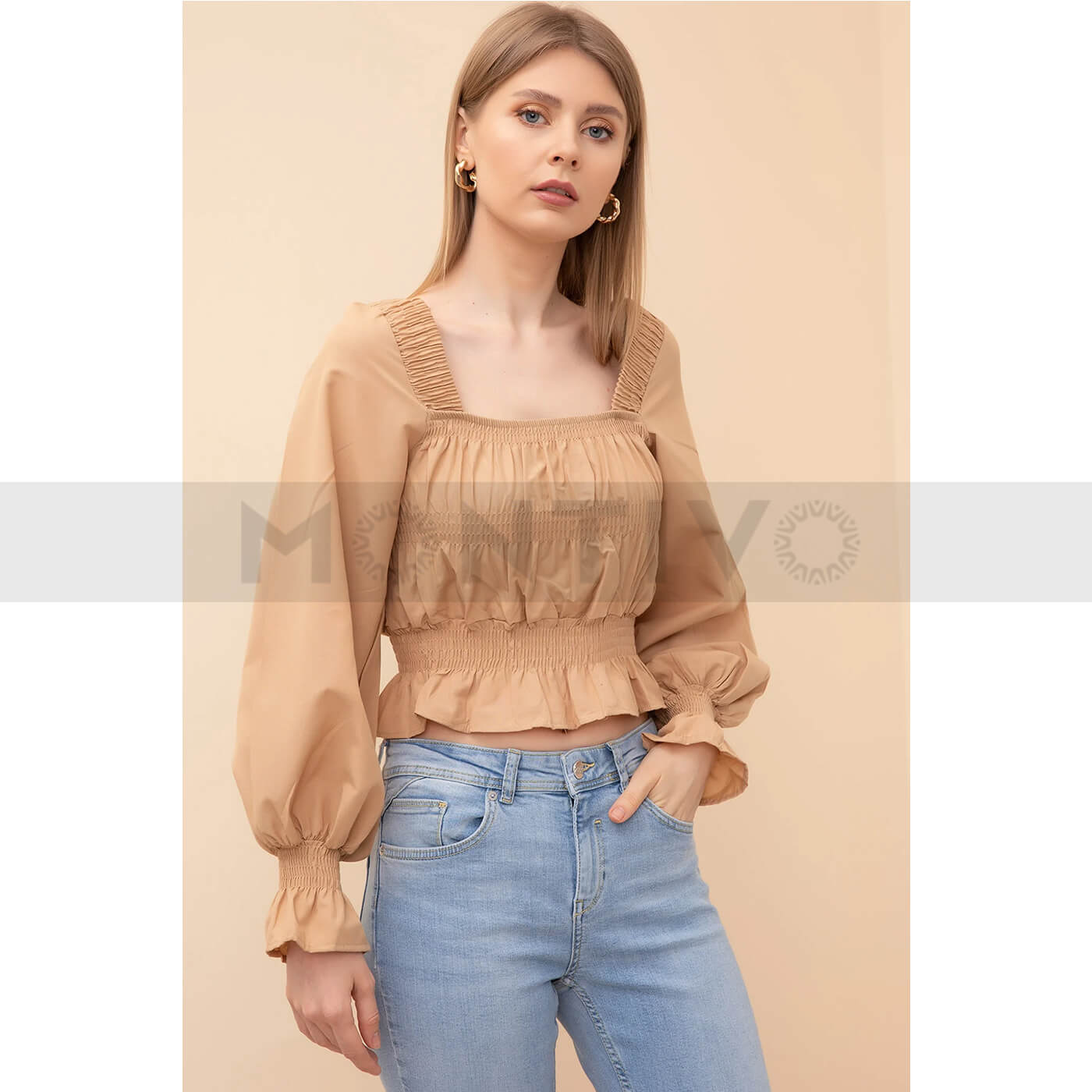 Beige Poplin Blouse | Montivo Pakistan
