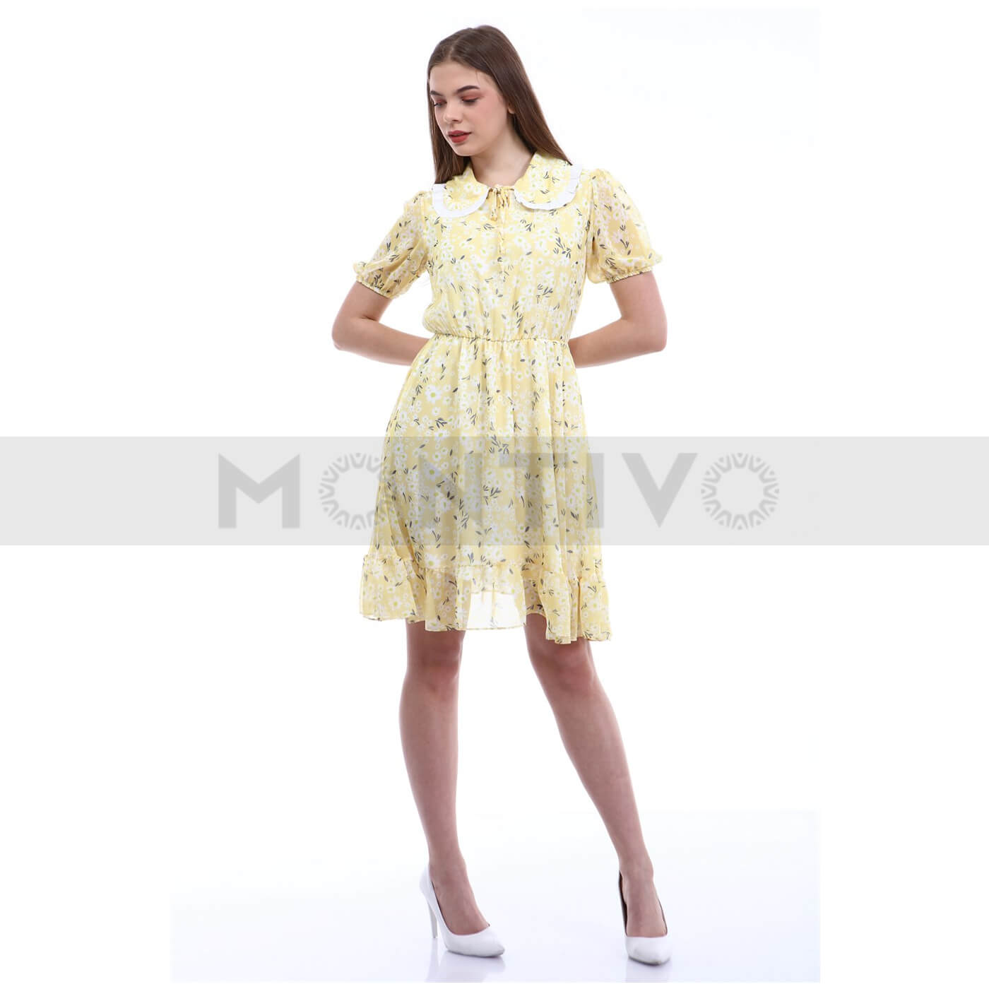 Yellow Floral Chiffon Dress | Montivo Pakistan