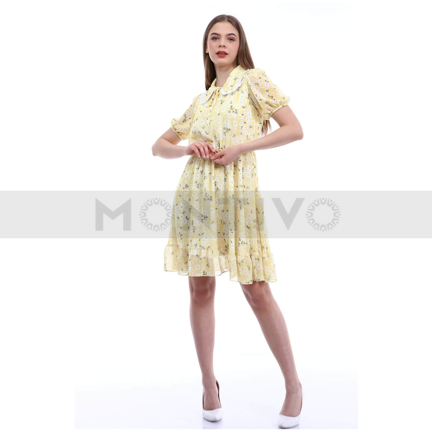 Yellow Floral Chiffon Dress | Montivo Pakistan