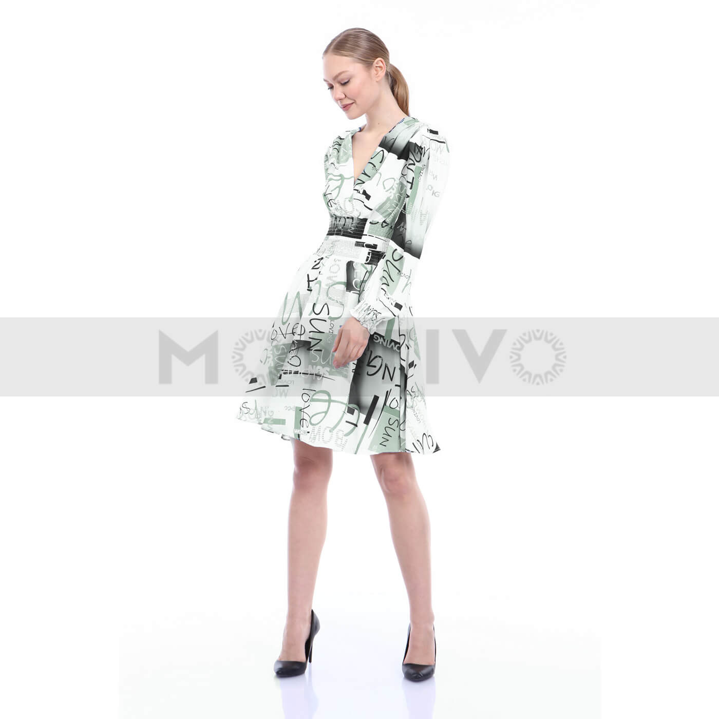 Patterend Waist Pleated Dress | Montivo Pakistan