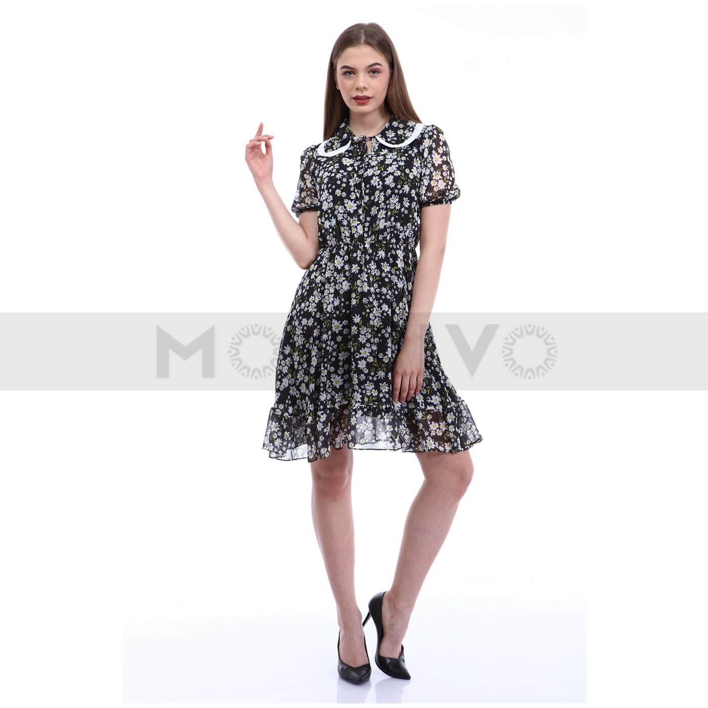 Black Floral Chiffon Dress | Montivo Pakistan