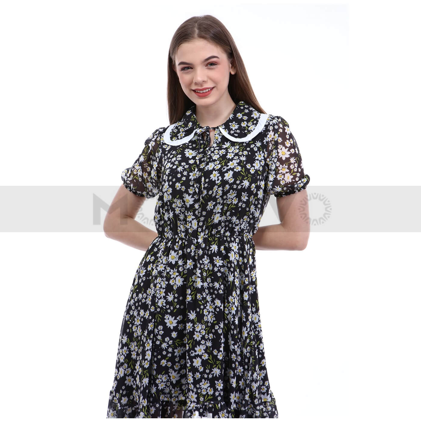 Black Floral Chiffon Dress | Montivo Pakistan