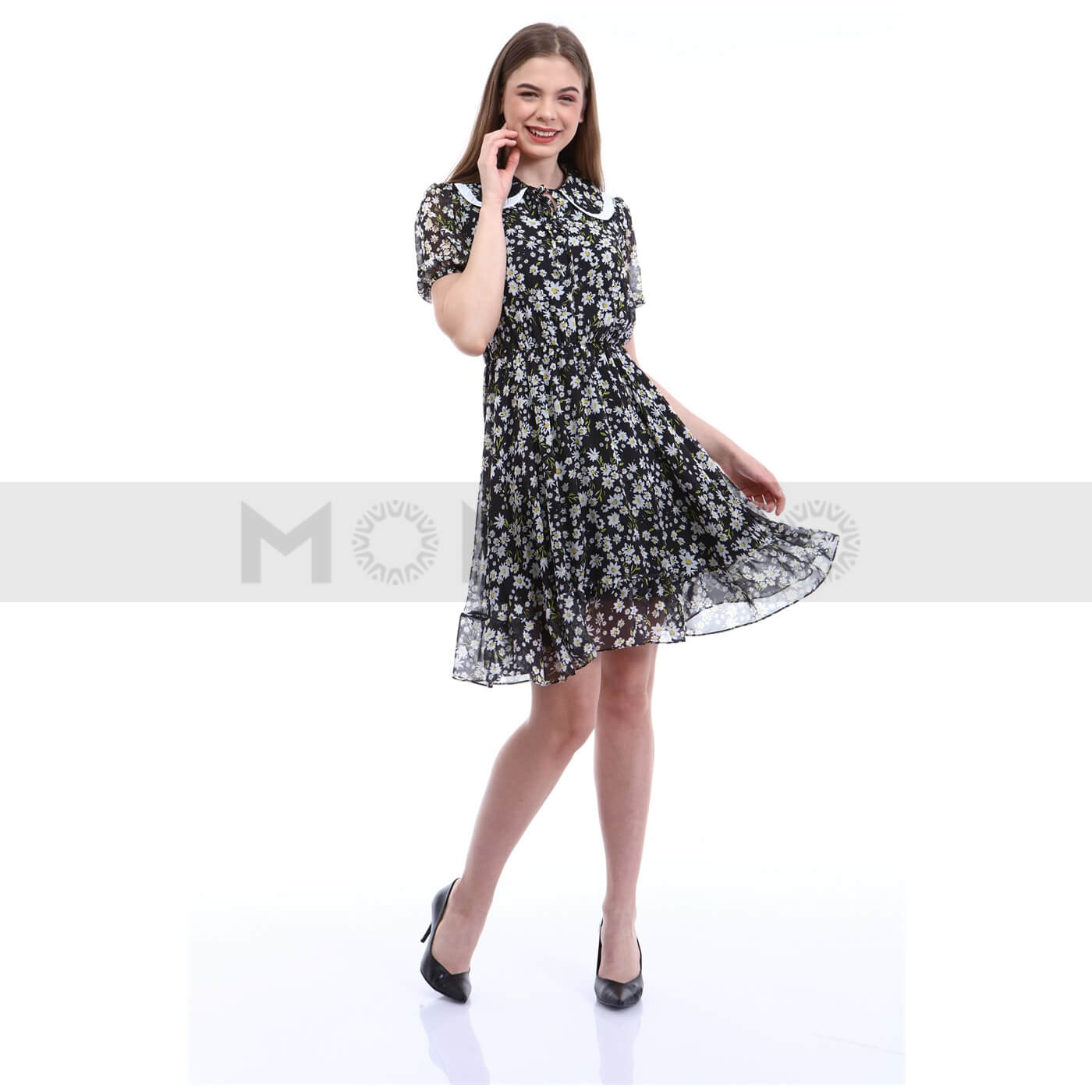 Black Floral Chiffon Dress | Montivo Pakistan