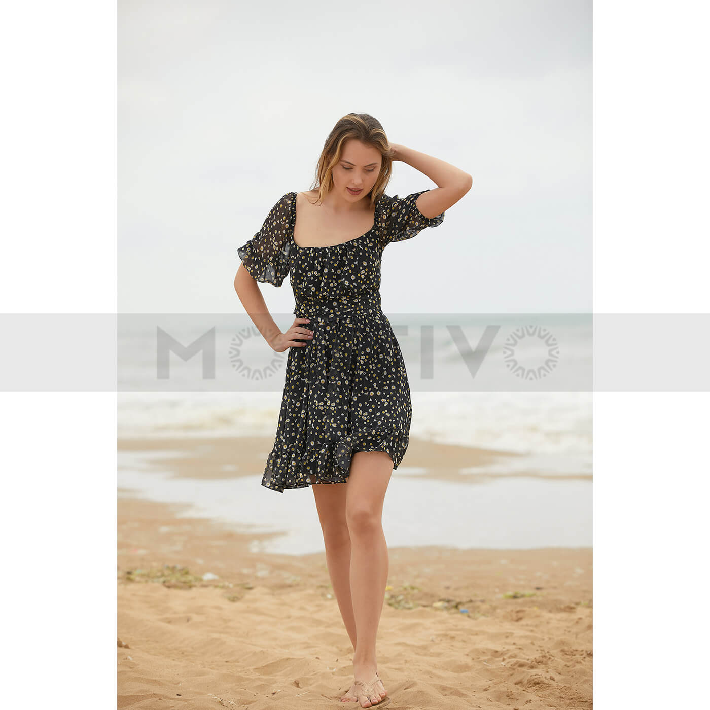 Black Back Tie Chiffon Dress | Montivo Pakistan