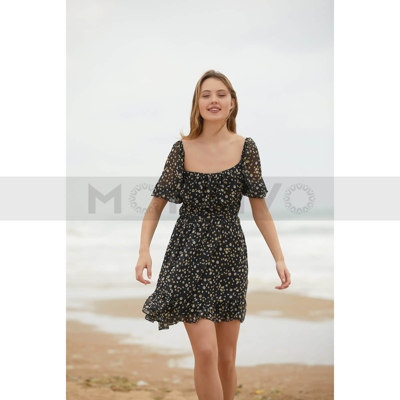 Black Back Tie Chiffon Dress | Montivo Pakistan