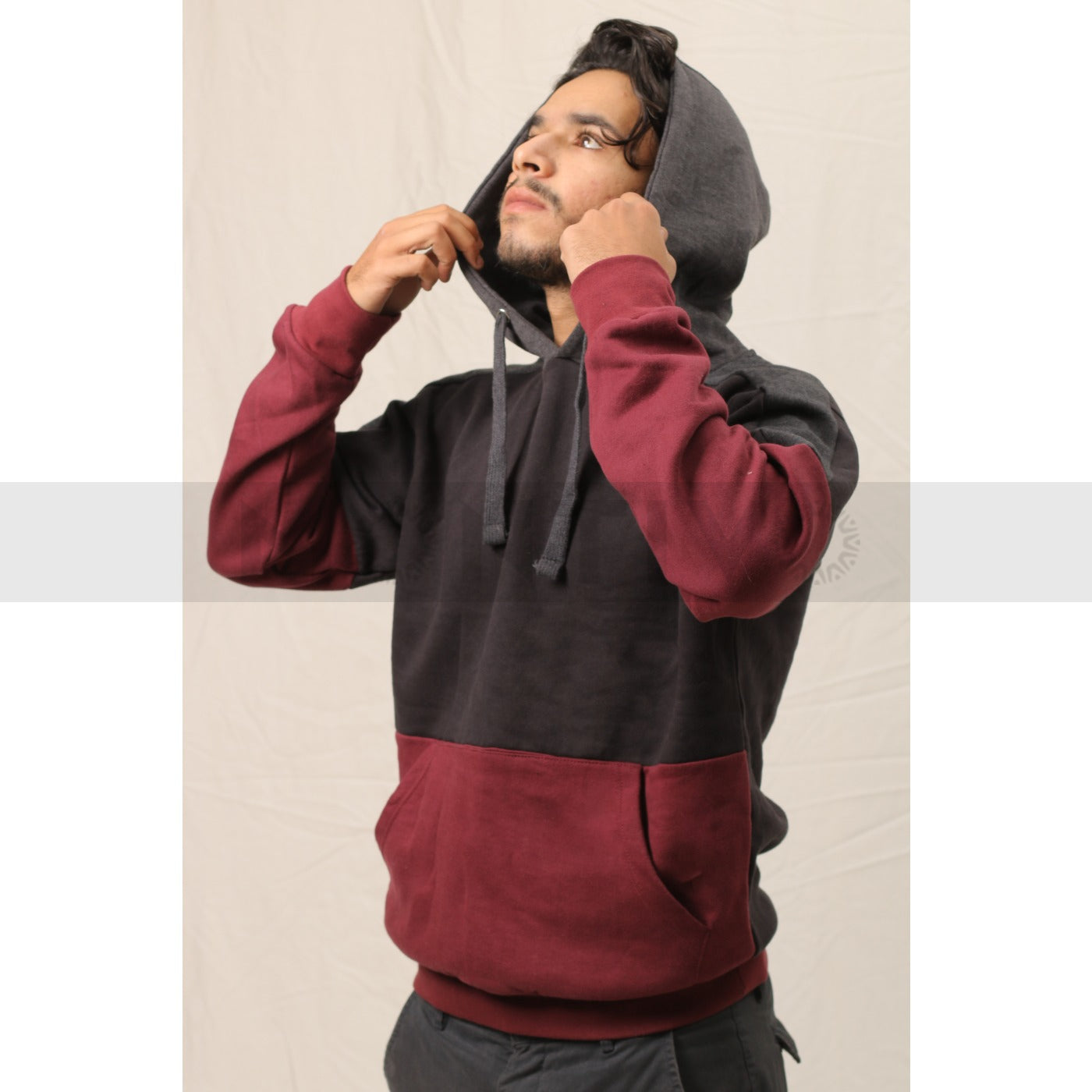 Burgundy Black Colour Block Hoodie | Montivo Pakistan