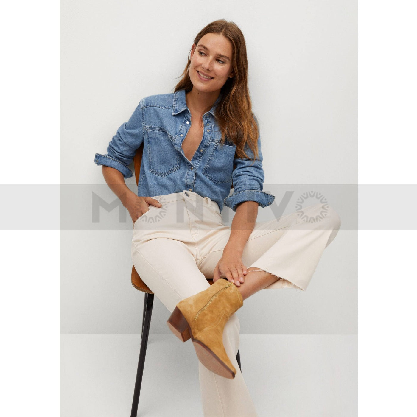 Mng Crop Flared Beige High Waist Jeans | Montivo Pakistan