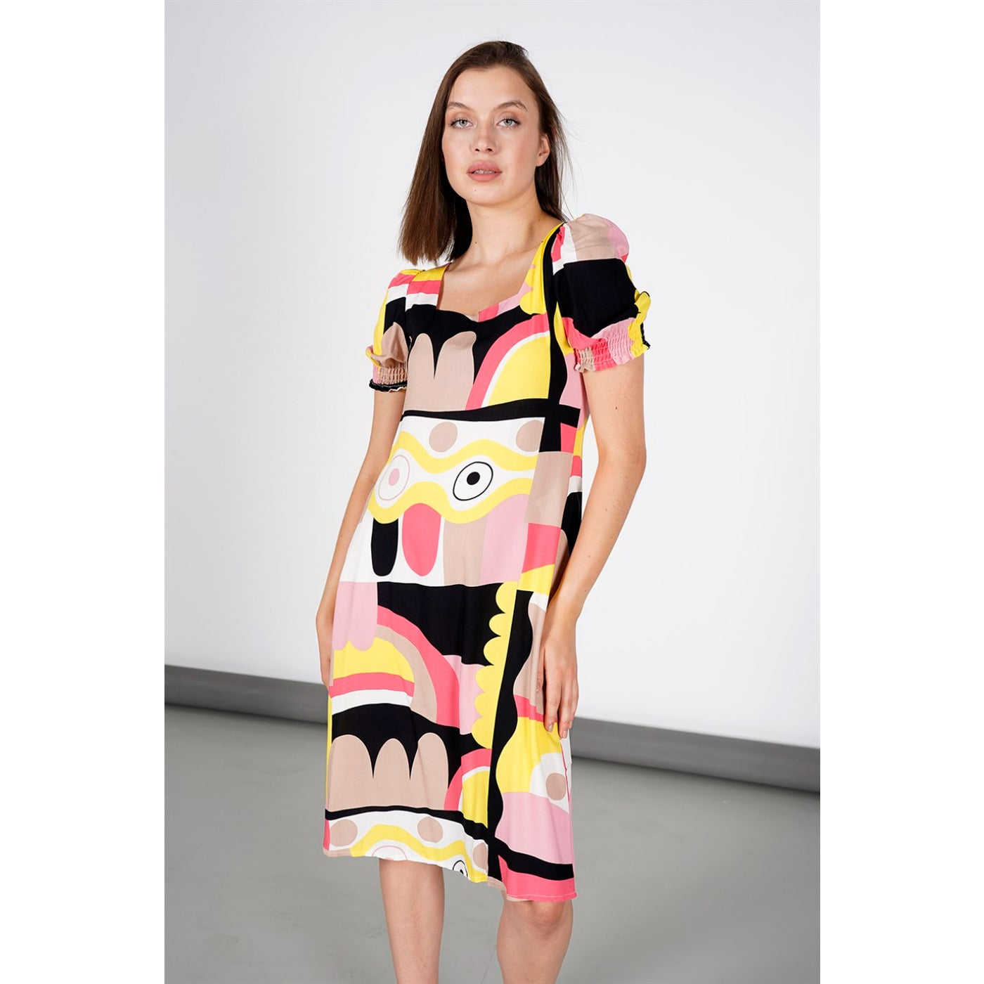 Yellow Printed Viscose Dress | Montivo Pakistan