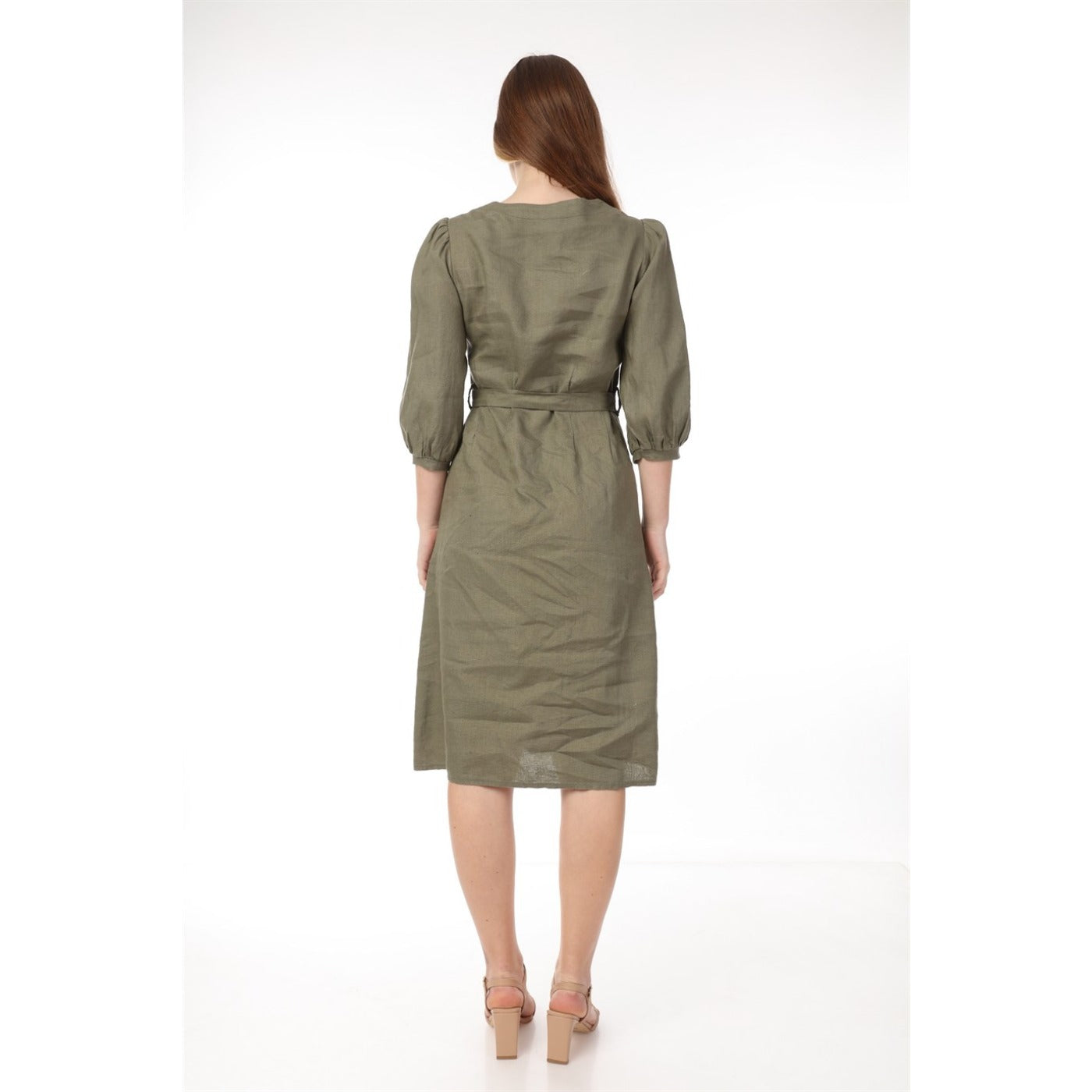 Olive Buttoned Linen Dress | Montivo Pakistan