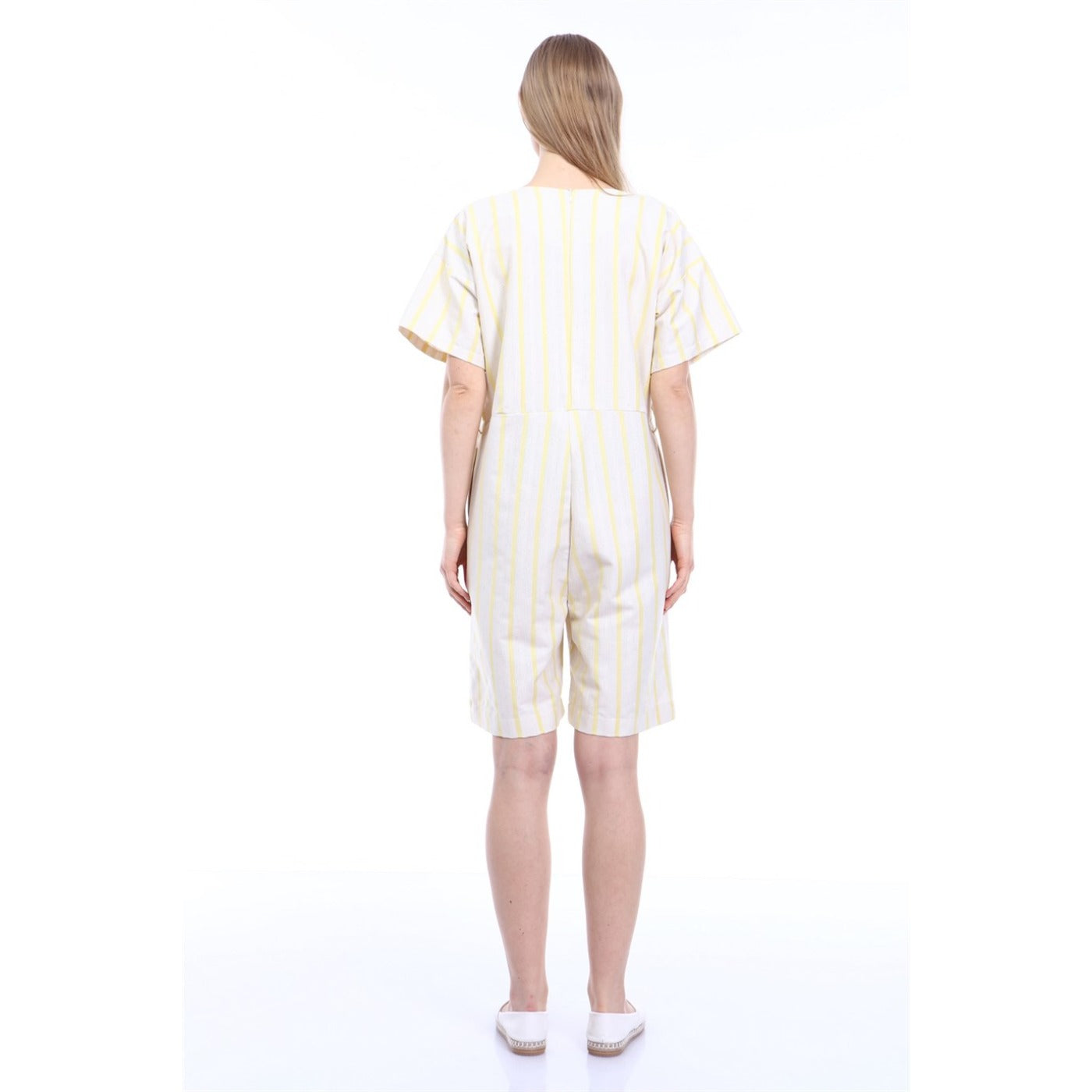 Yellow Stripes Beige Linen Jumpsuit | Montivo Pakistan