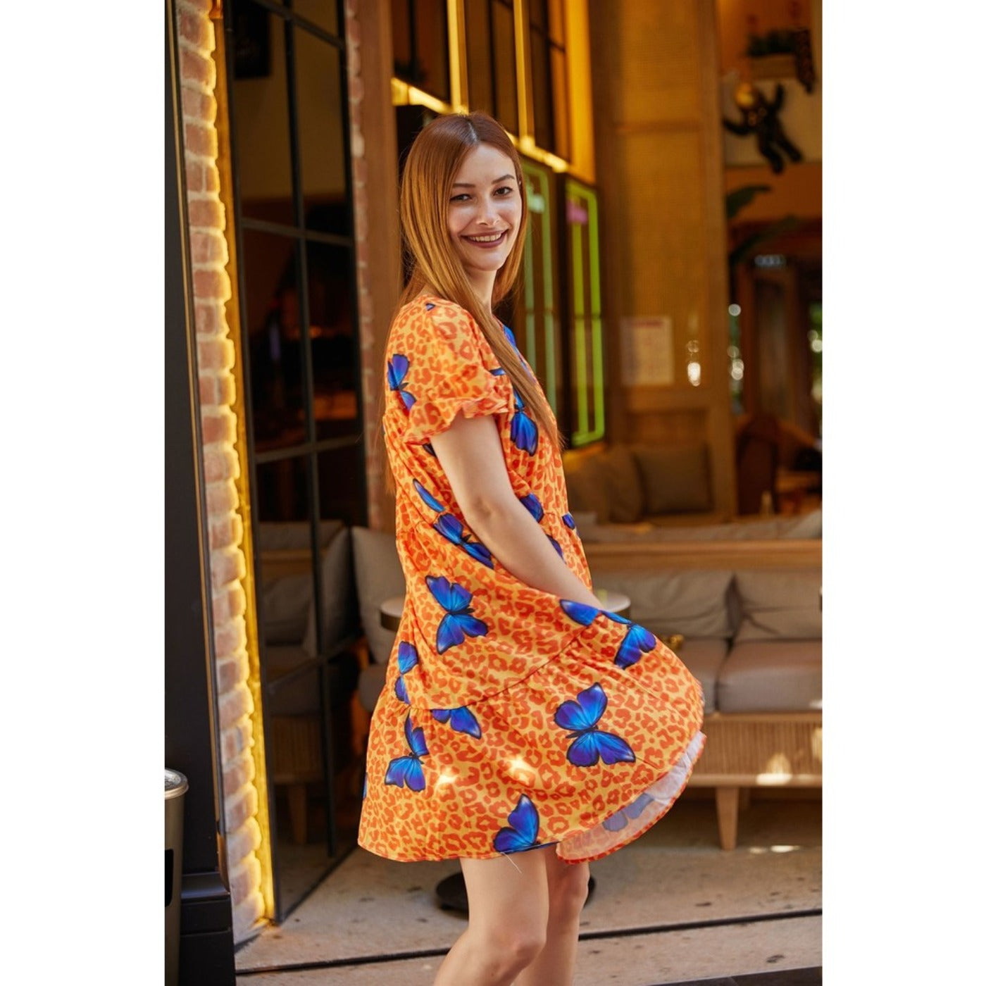 Butterfly Patterned Ruffle Dress | Montivo Pakistan