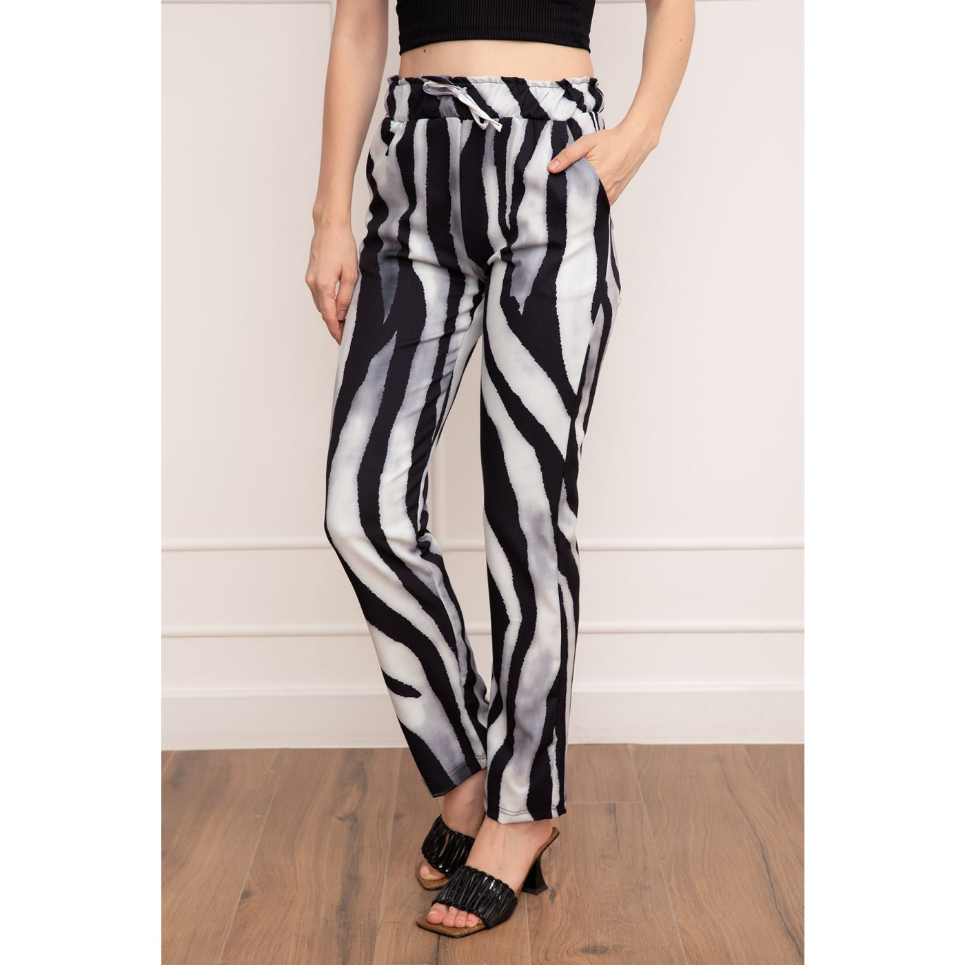 Grey Printed Waist Elastic Trousers | Montivo Pakistan