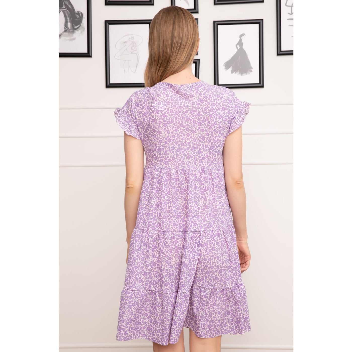 Lilac V-Neck Patterned Dress | Montivo Pakistan
