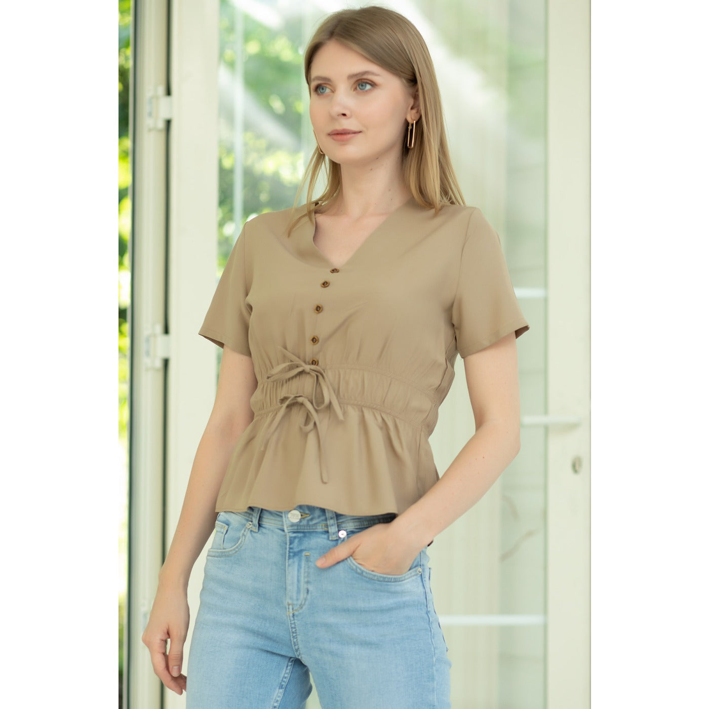 Khaki Waist Pleated Top | Montivo Pakistan