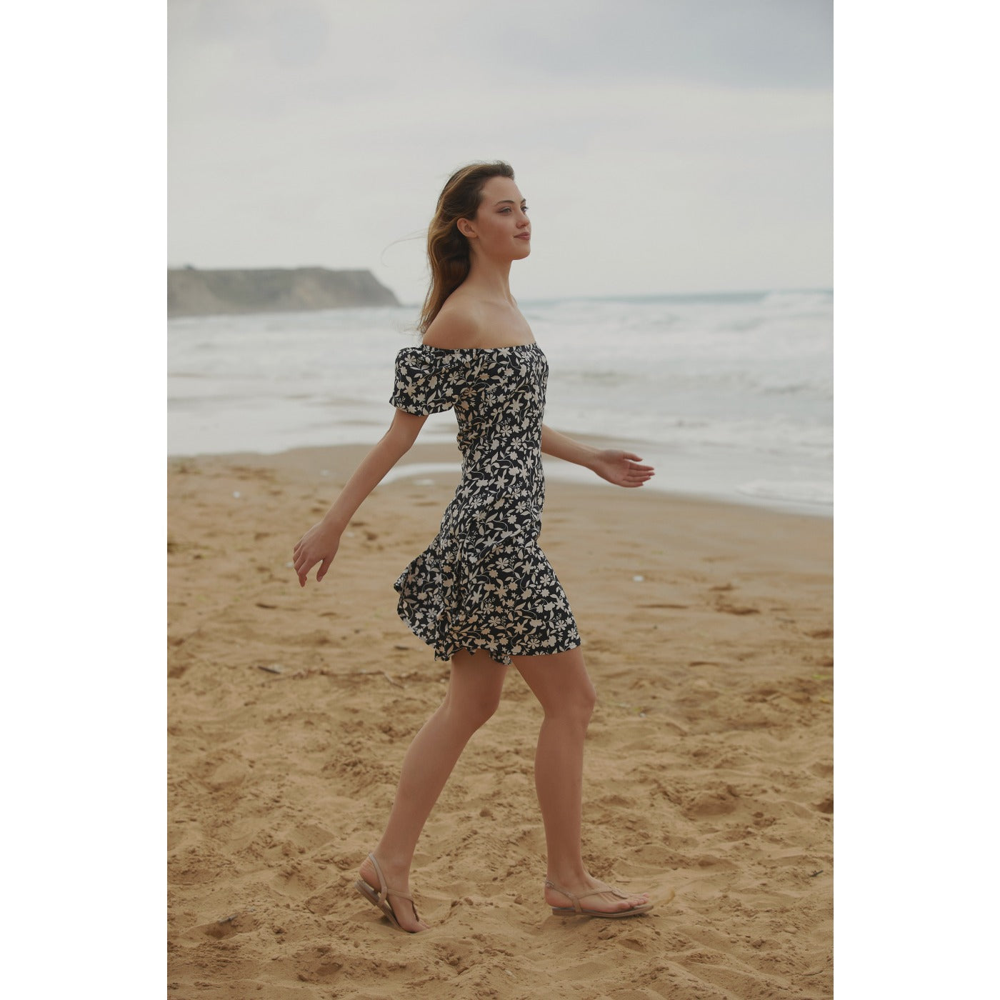 Off-Shoulder Black Floral Dress | Montivo Pakistan