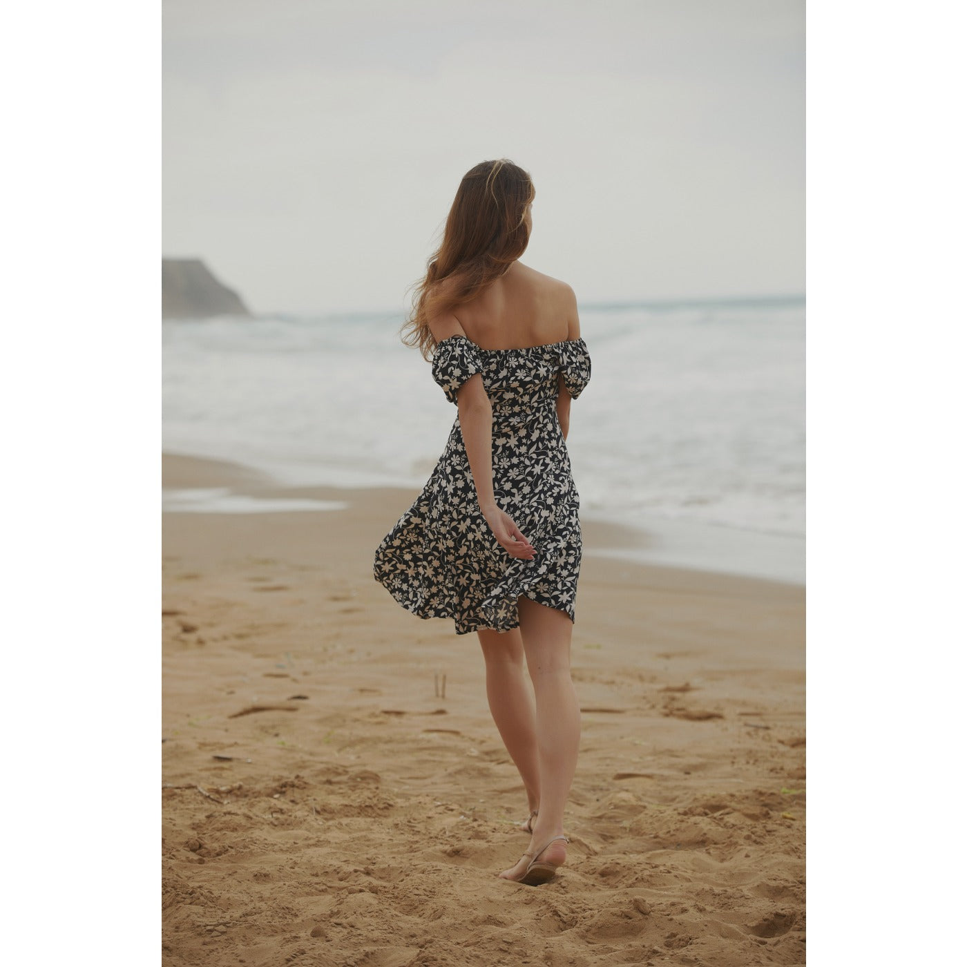 Off-Shoulder Black Floral Dress | Montivo Pakistan