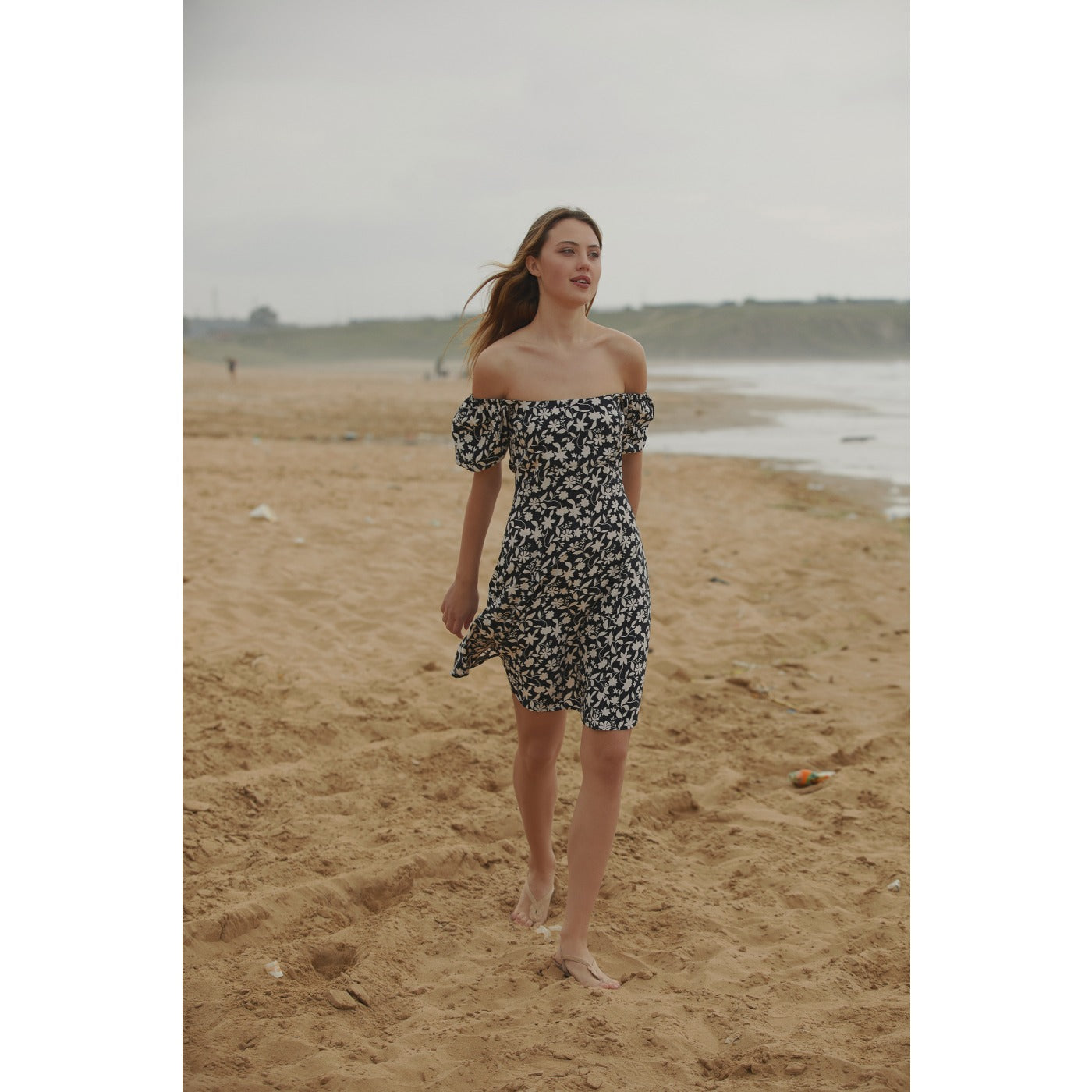 Off-Shoulder Black Floral Dress | Montivo Pakistan