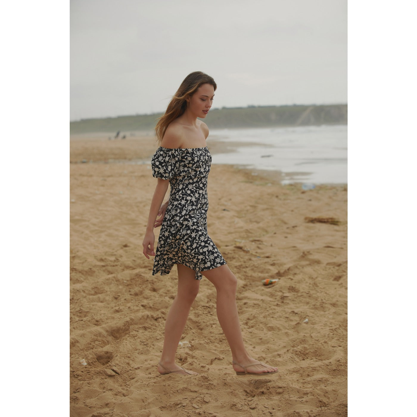 Off-Shoulder Black Floral Dress | Montivo Pakistan