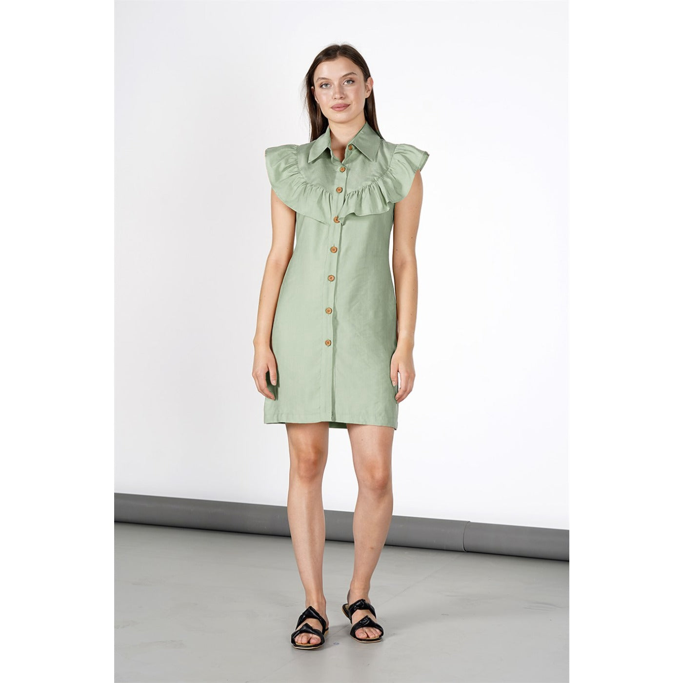Light Green Neck Frill Dress | Montivo Pakistan