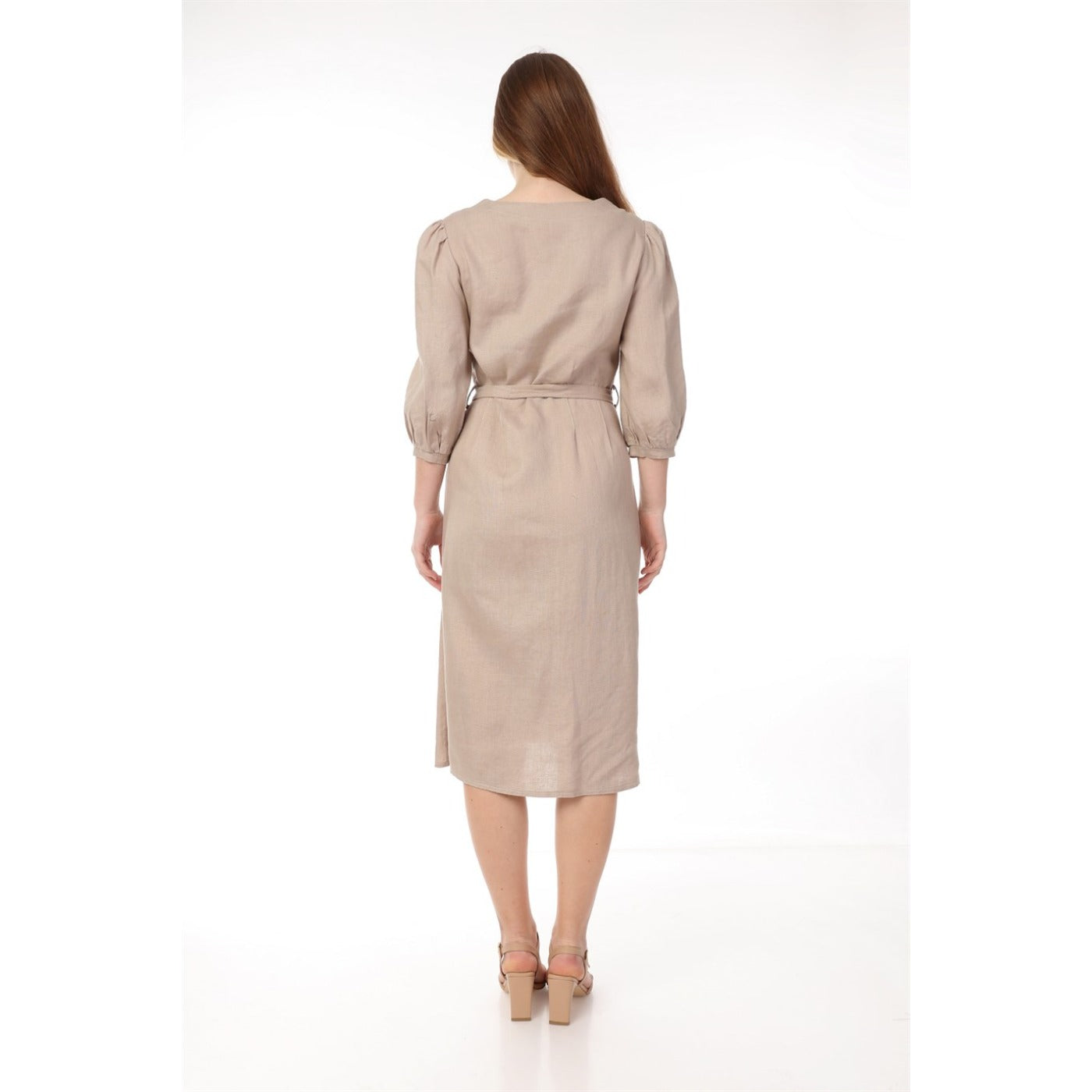 Beige Buttoned Linen Dress | Montivo Pakistan