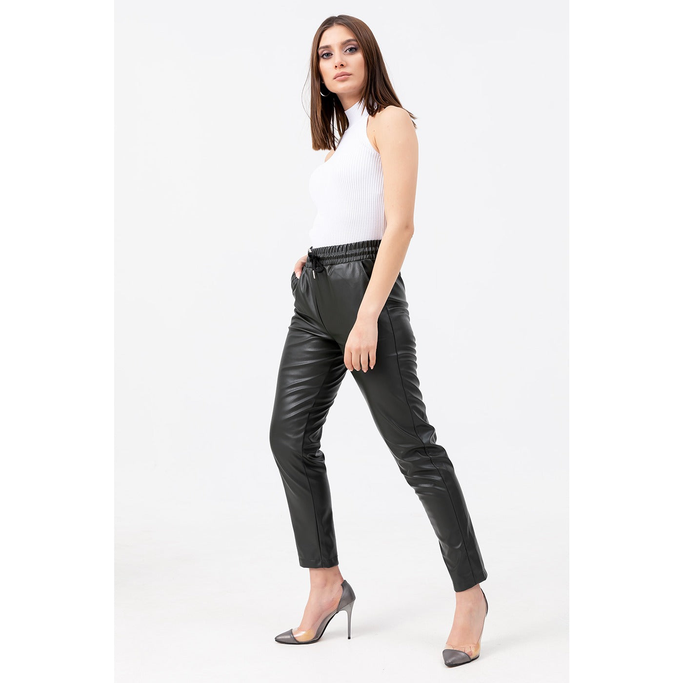 Faux Leather Dark Green Pants | Montivo Pakistan