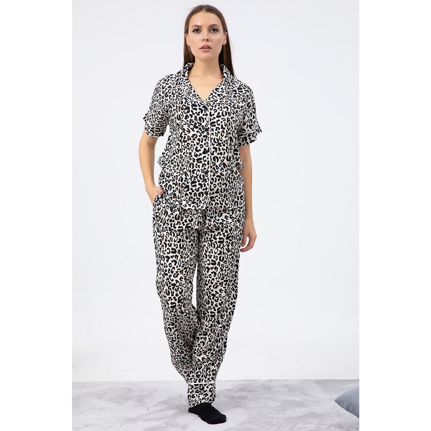 Black Cheetah Printed PJ Set | Montivo Pakistan
