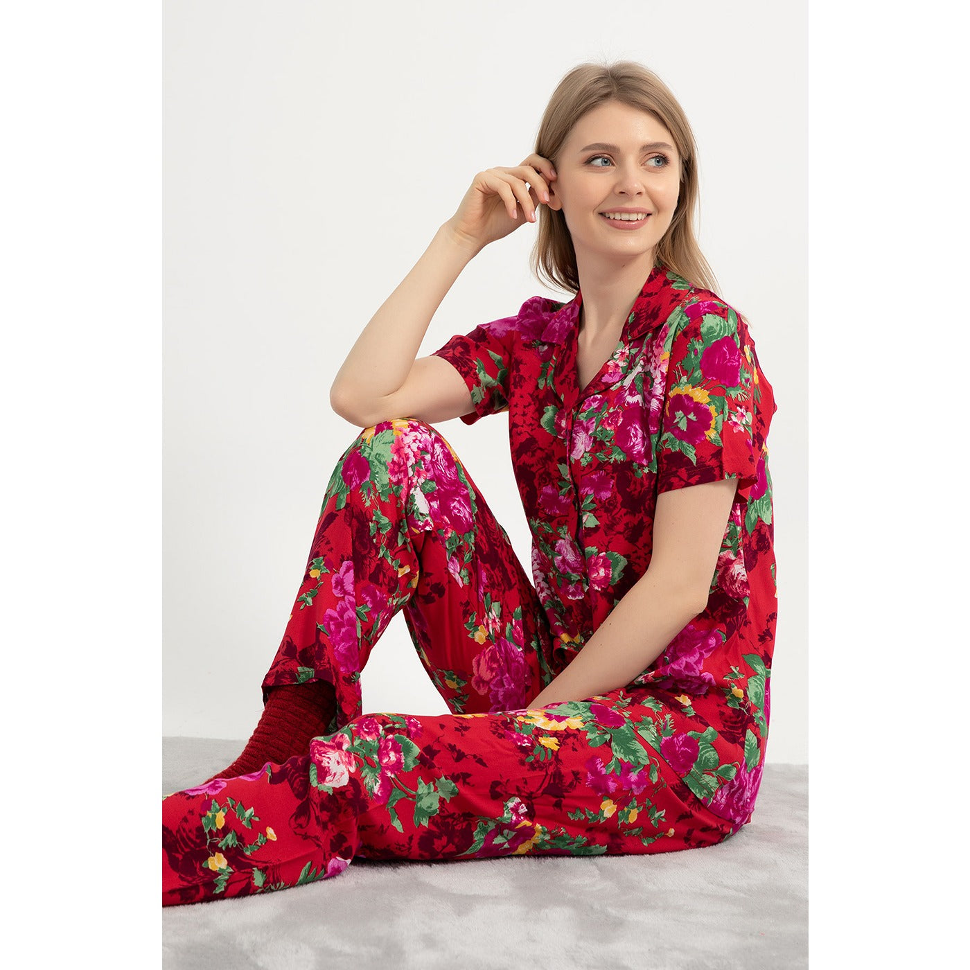 Red Floral PJ Set | Montivo Pakistan