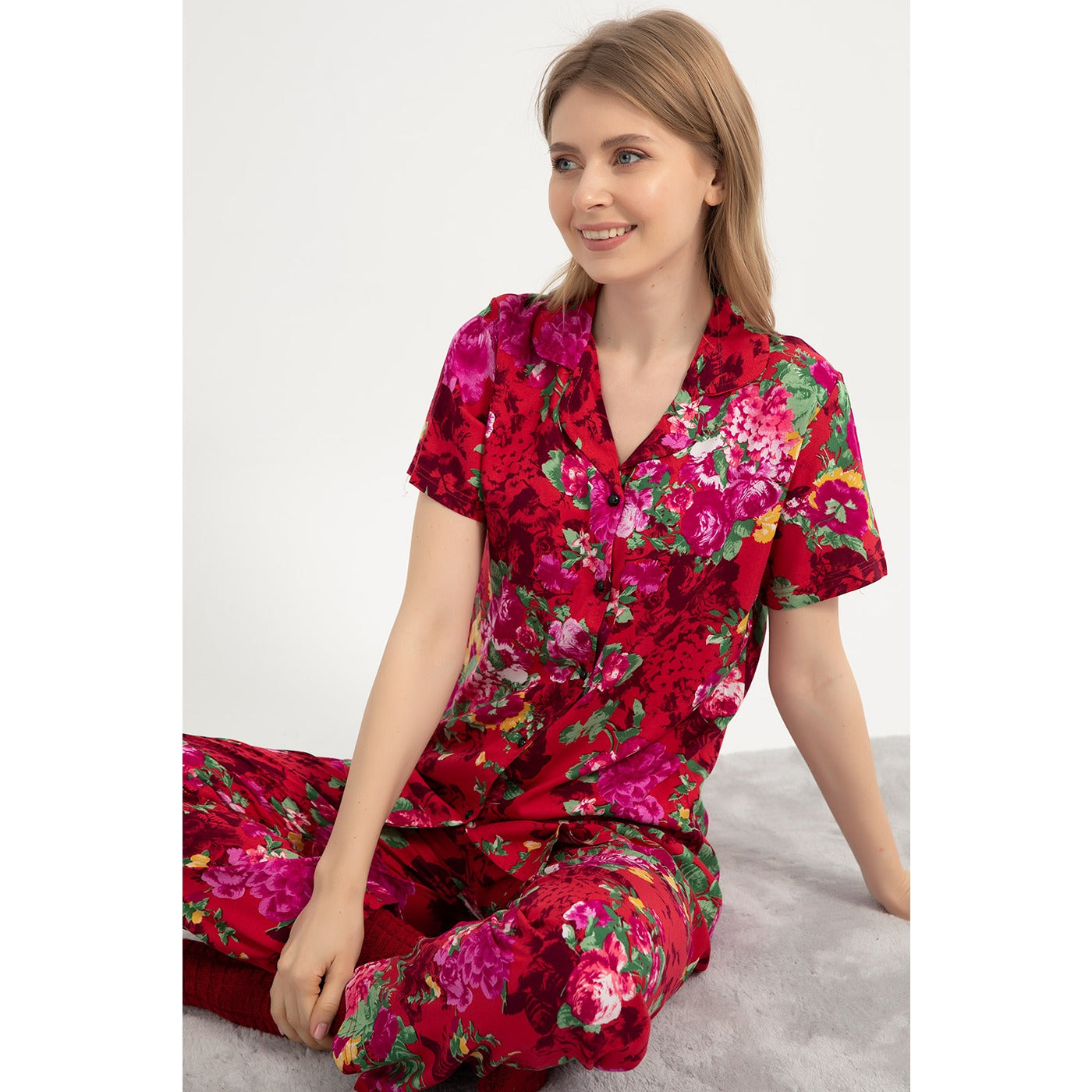 Red Floral PJ Set | Montivo Pakistan