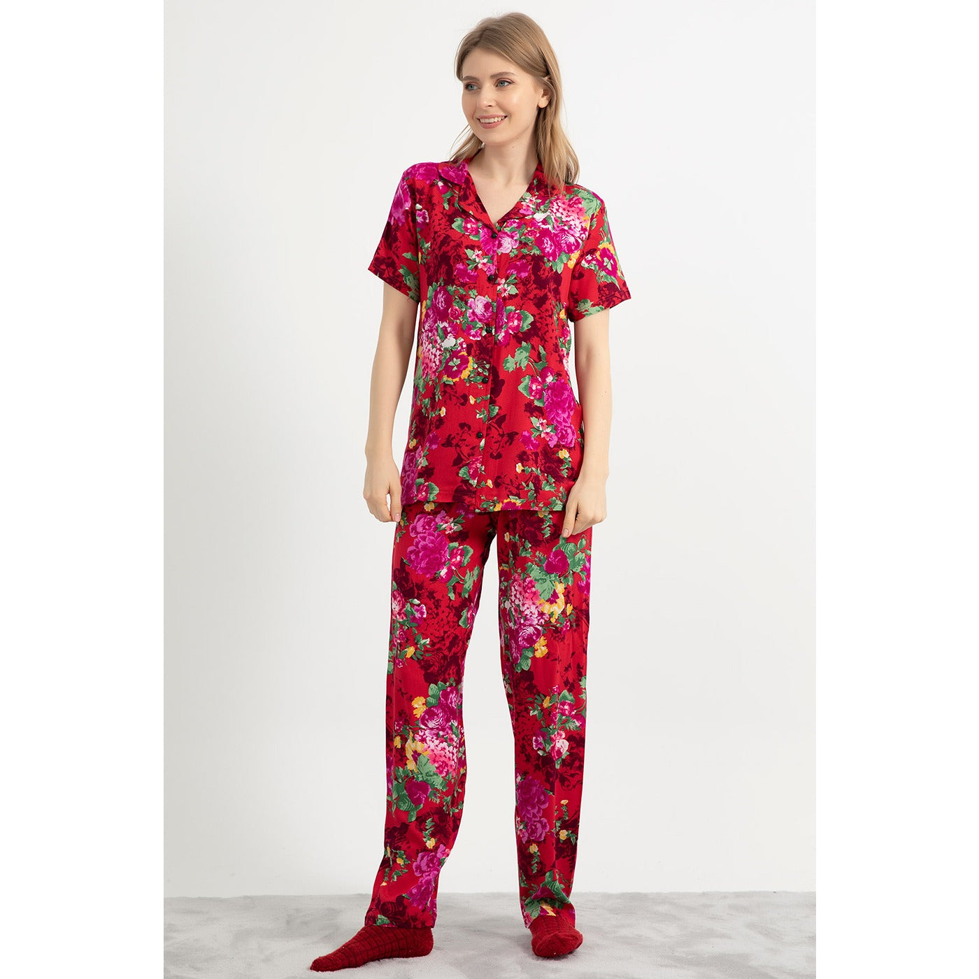 Red Floral PJ Set | Montivo Pakistan