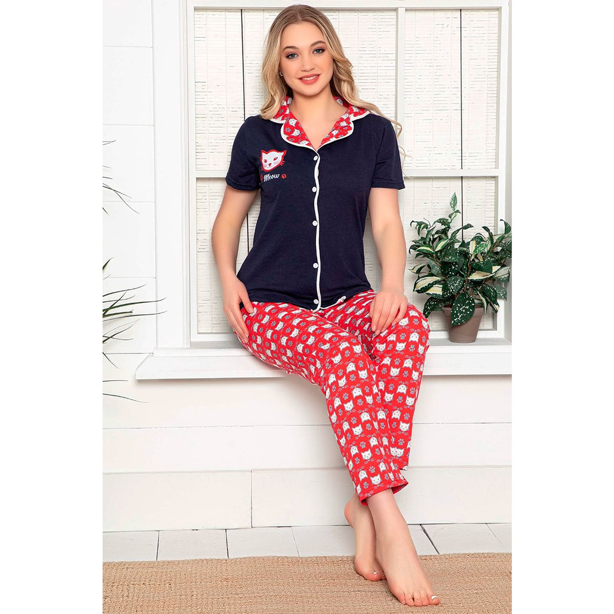 Navy Short Cuffed Pajamas Set Montivo