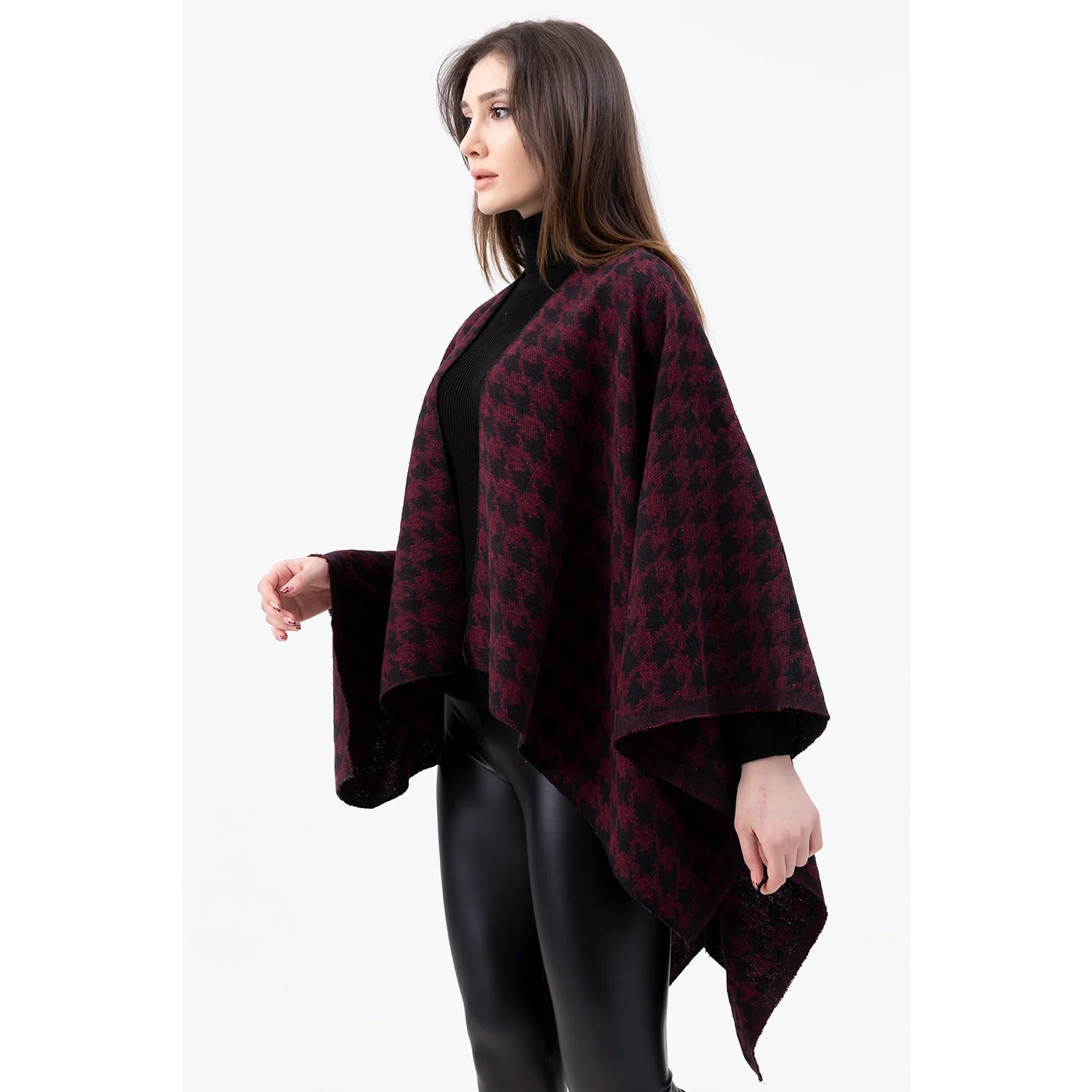 Burgundy Printed Poncho | Montivo Pakistan
