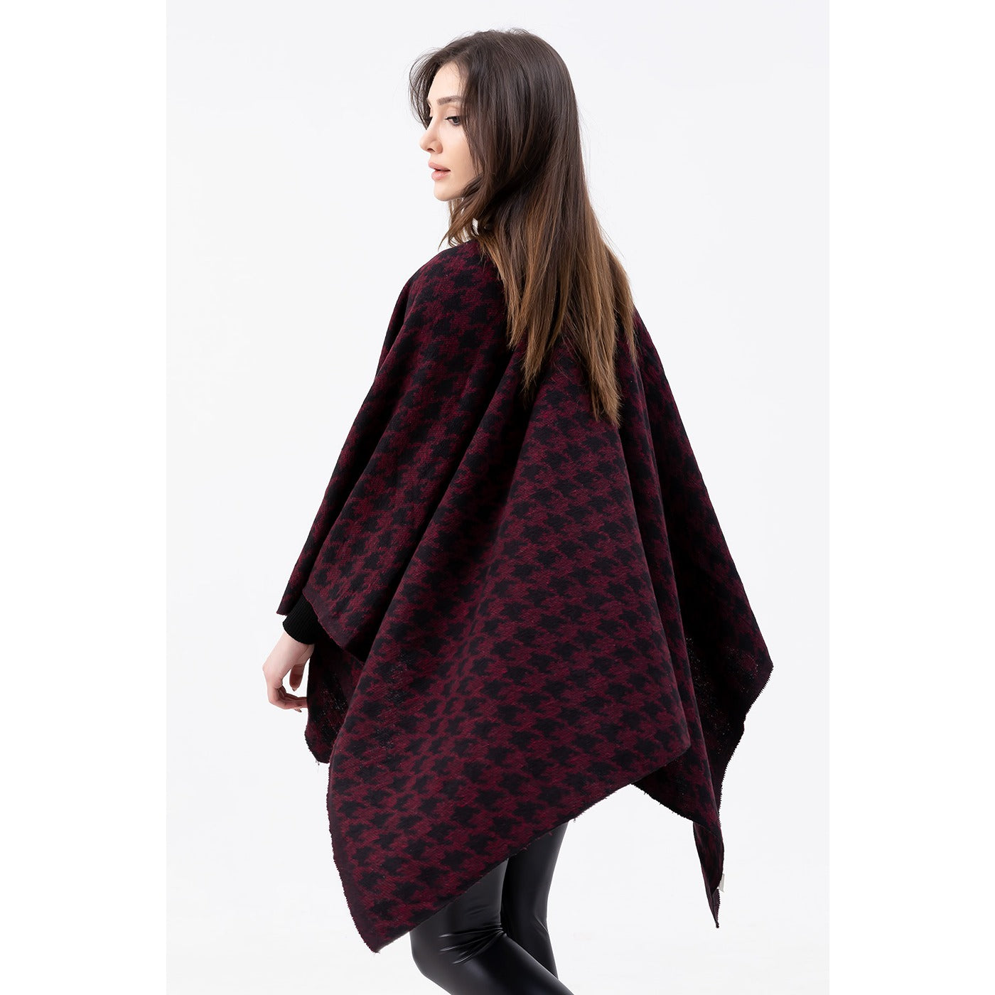 Burgundy Printed Poncho | Montivo Pakistan