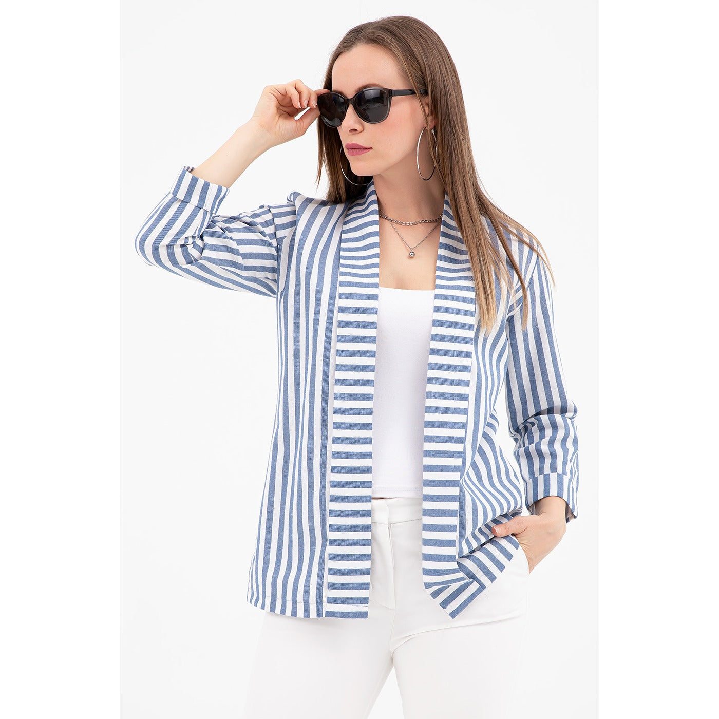 Blue Striped Shawl Jacket | Montivo Pakistan