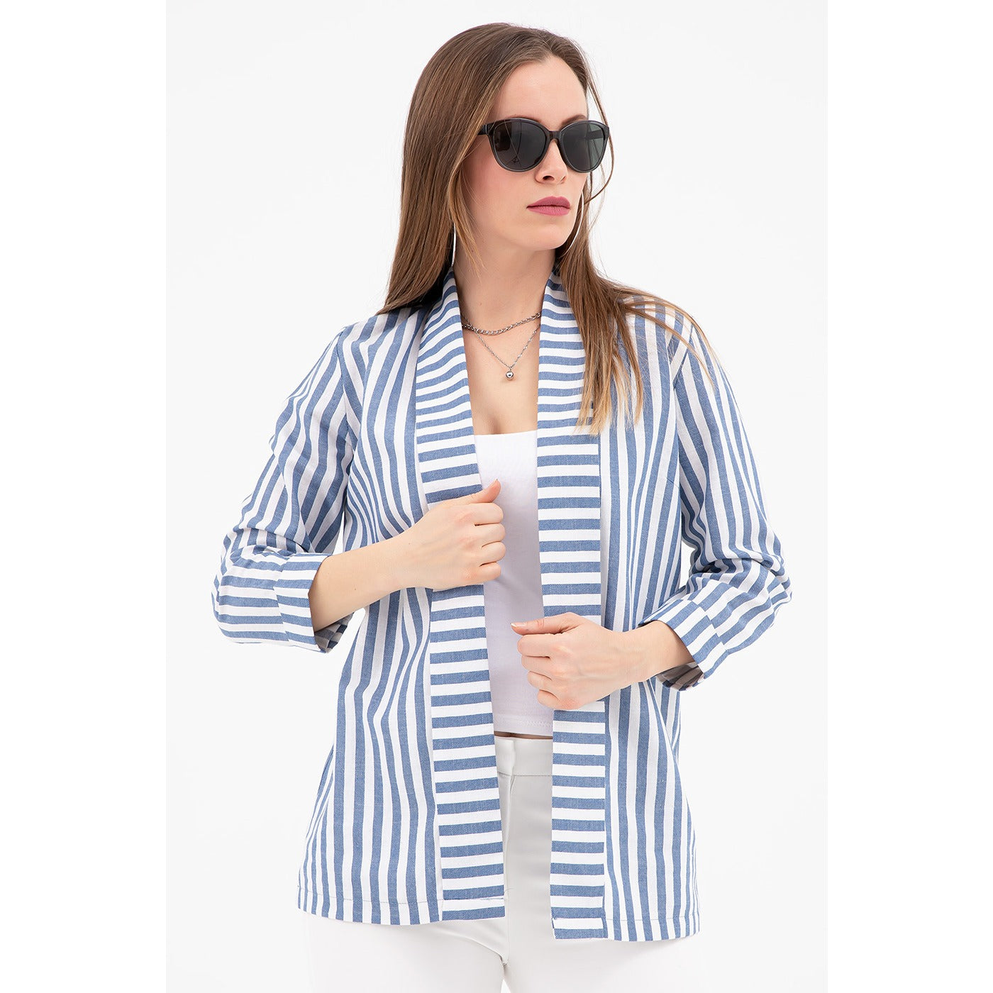 Blue Striped Shawl Jacket | Montivo Pakistan