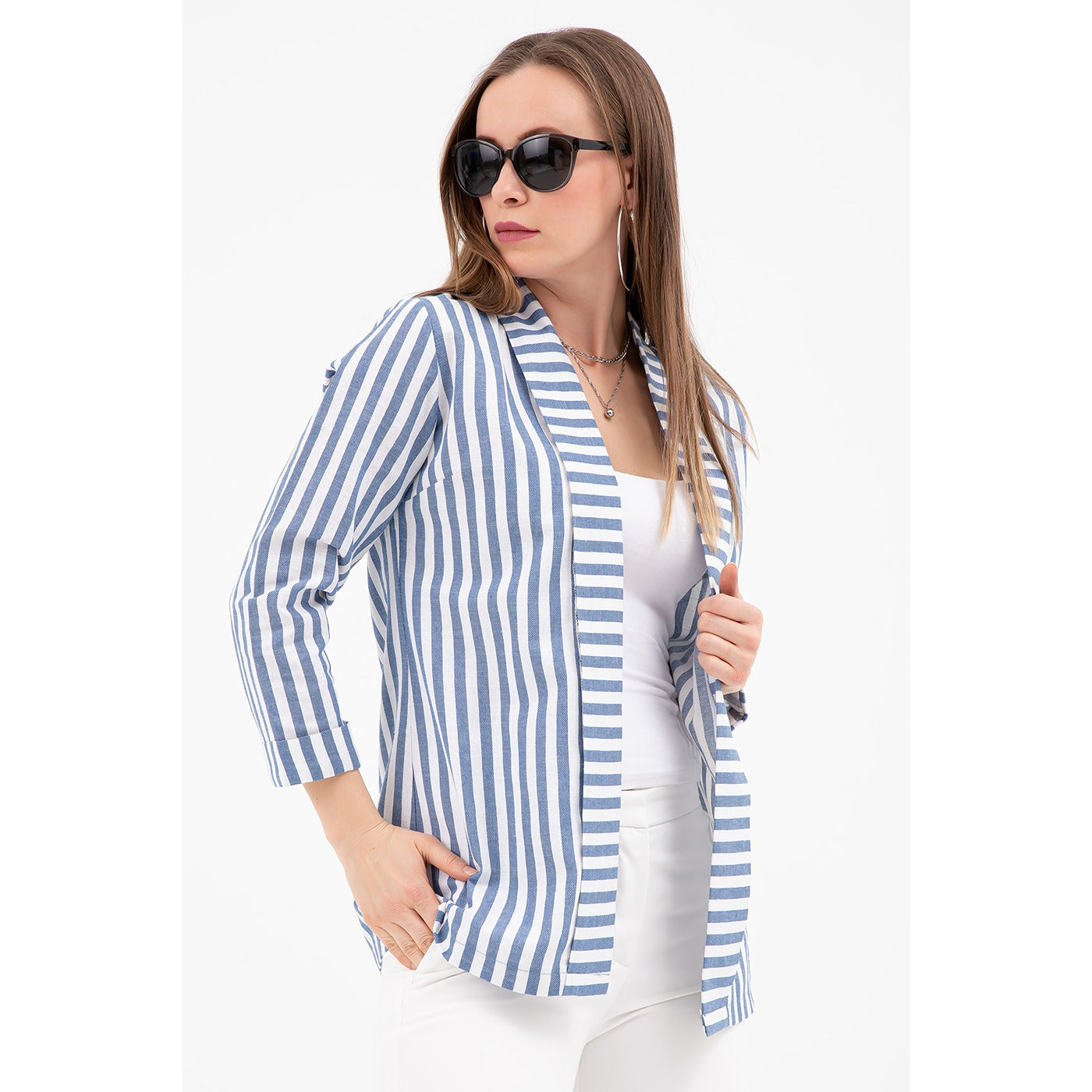 Blue Striped Shawl Jacket | Montivo Pakistan
