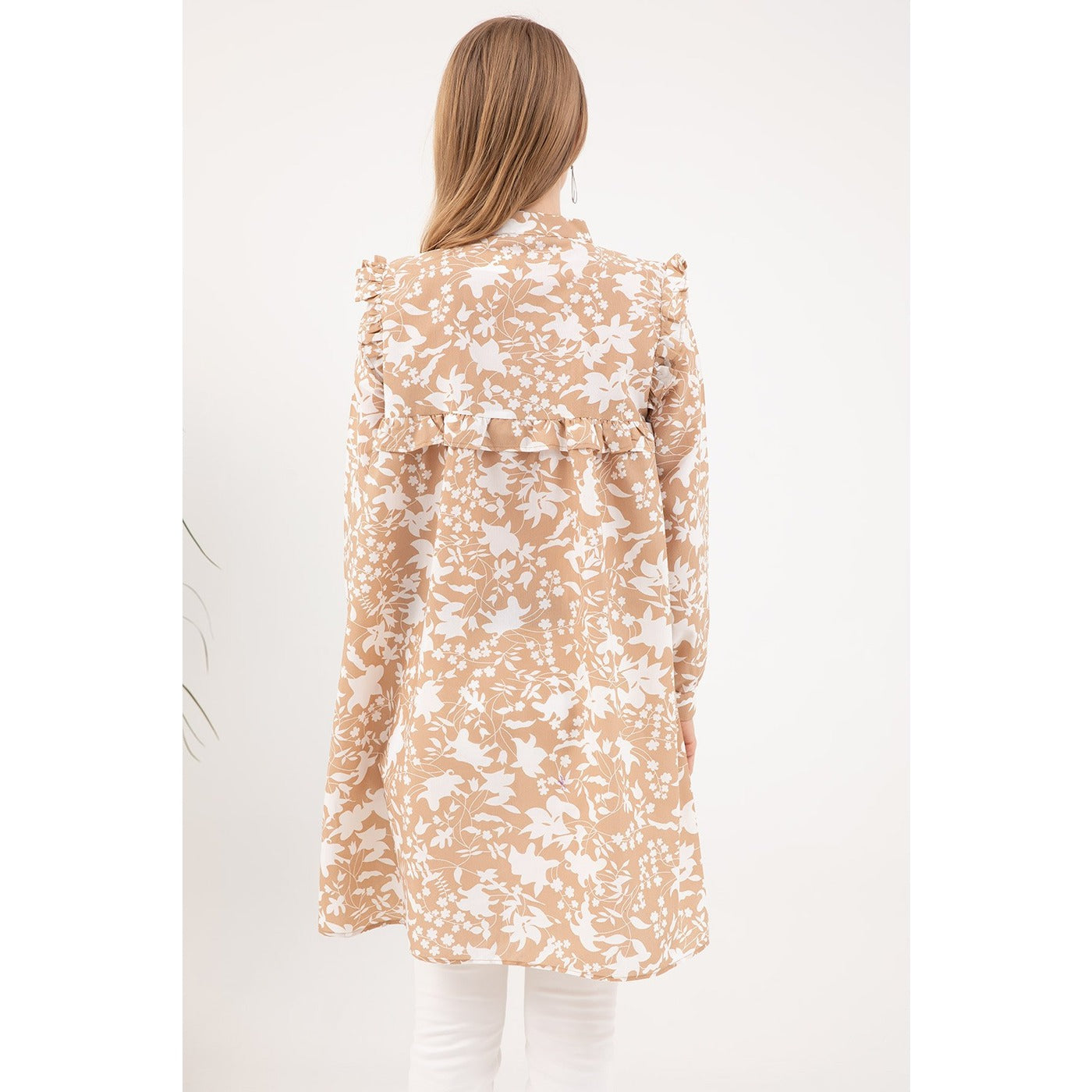 Beige Floral Patterned Tunic | Montivo Pakistan