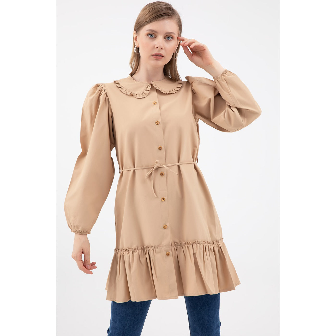 Coffee Baby Collar Buttoned Tunic | Montivo Pakistan