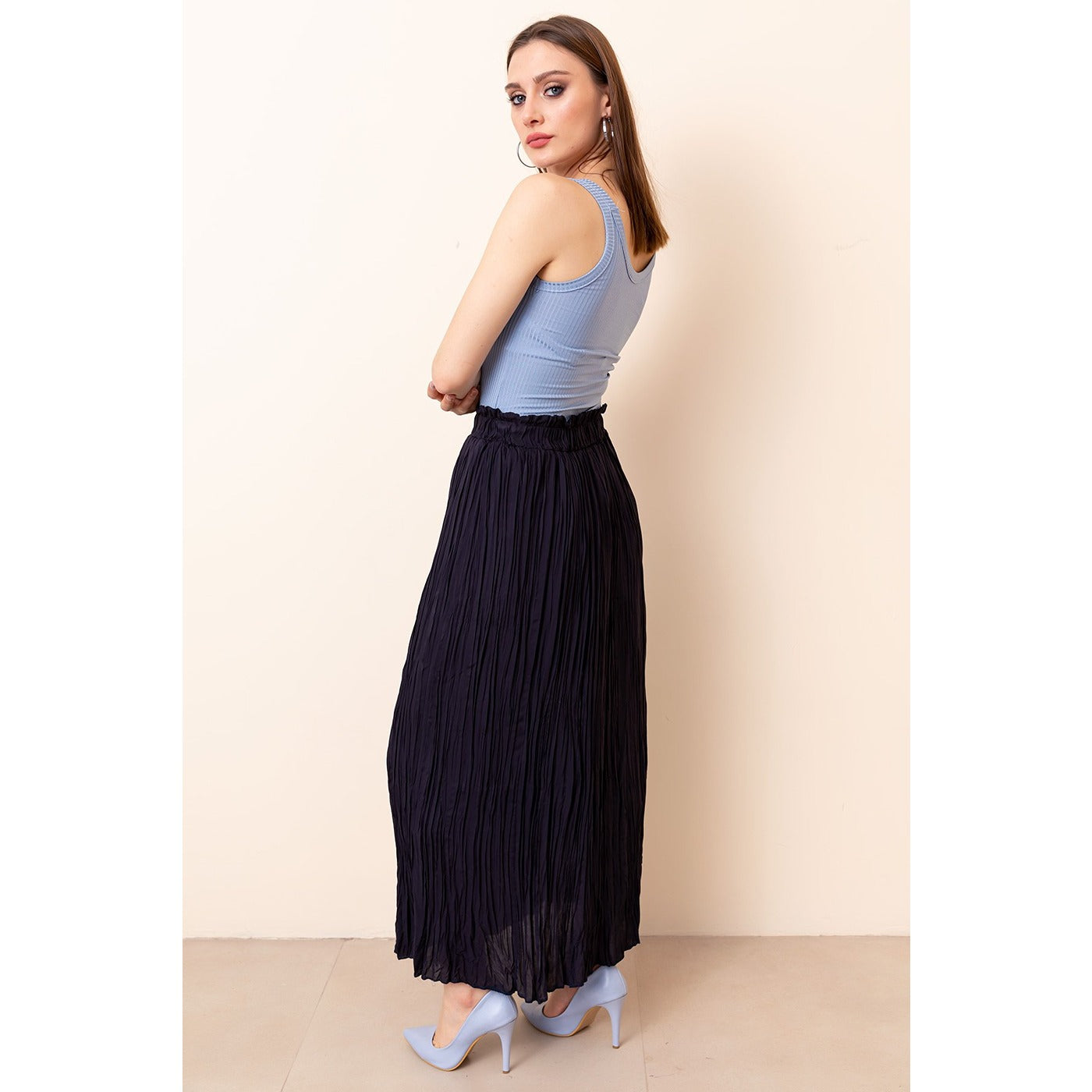 Navy Lined Chiffon Pleated Skirt | Montivo Pakistan