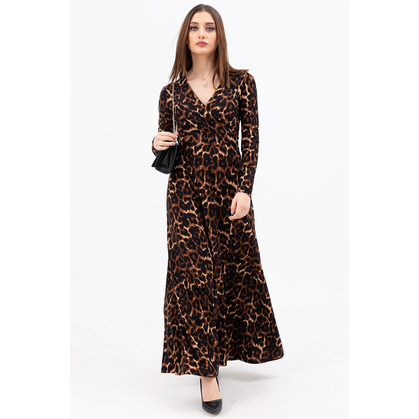 Animal Print Double Breasted Neck Long Dress | Montivo Pakistan
